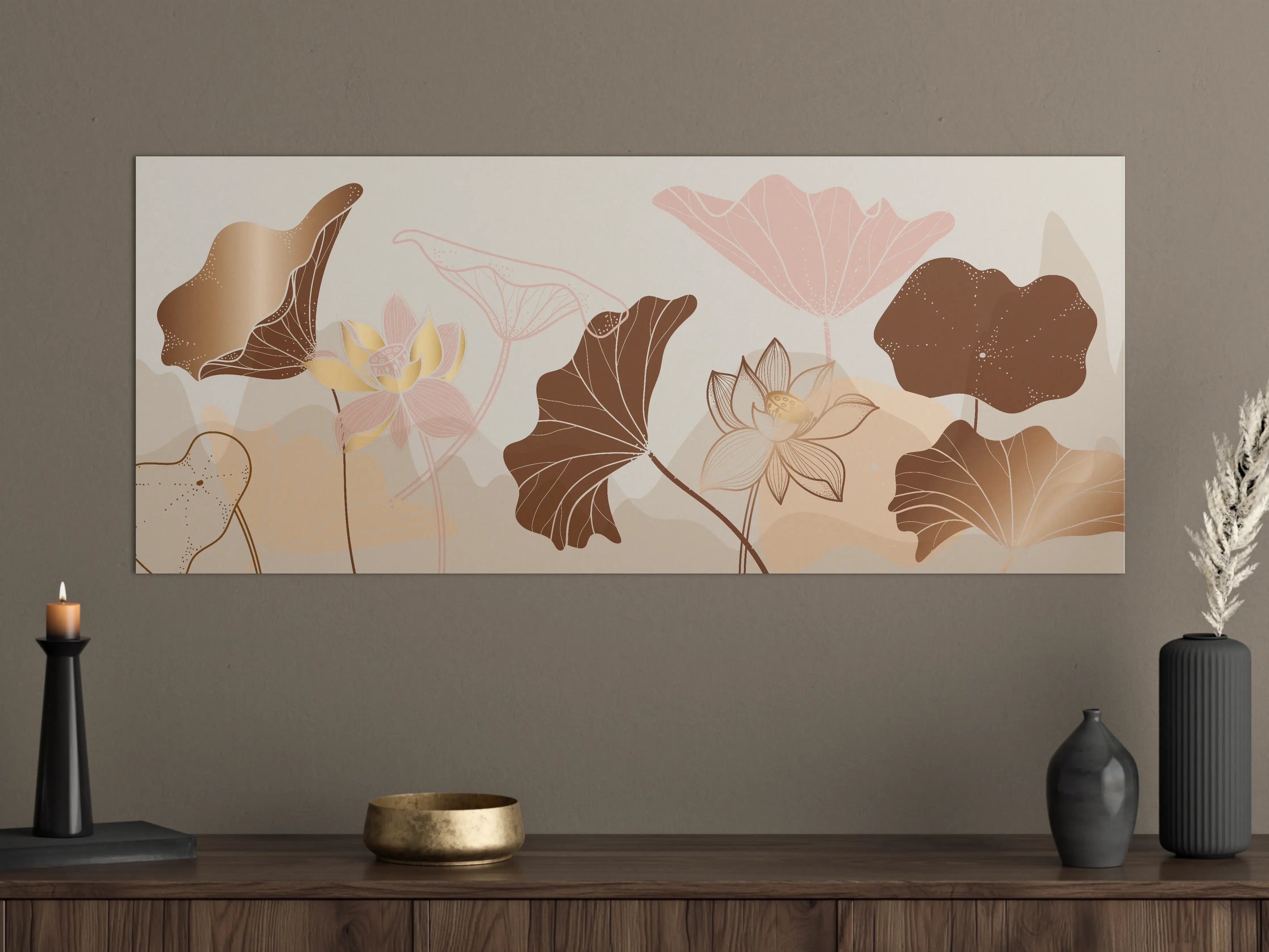 Große Wandbilder - Abstrakte Blumen Zeichnung Beige