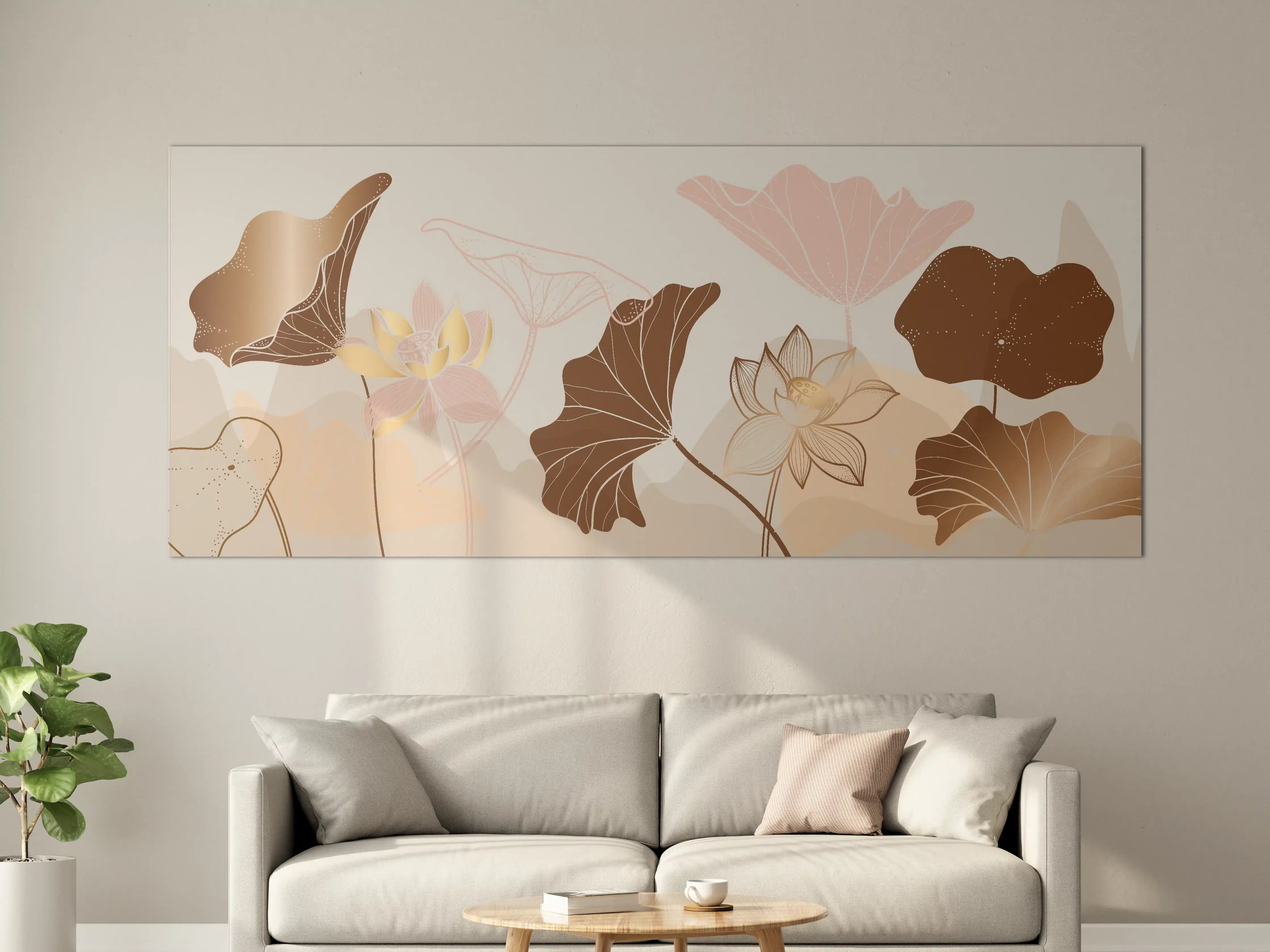 Große Wandbilder - Abstrakte Blumen Zeichnung Beige