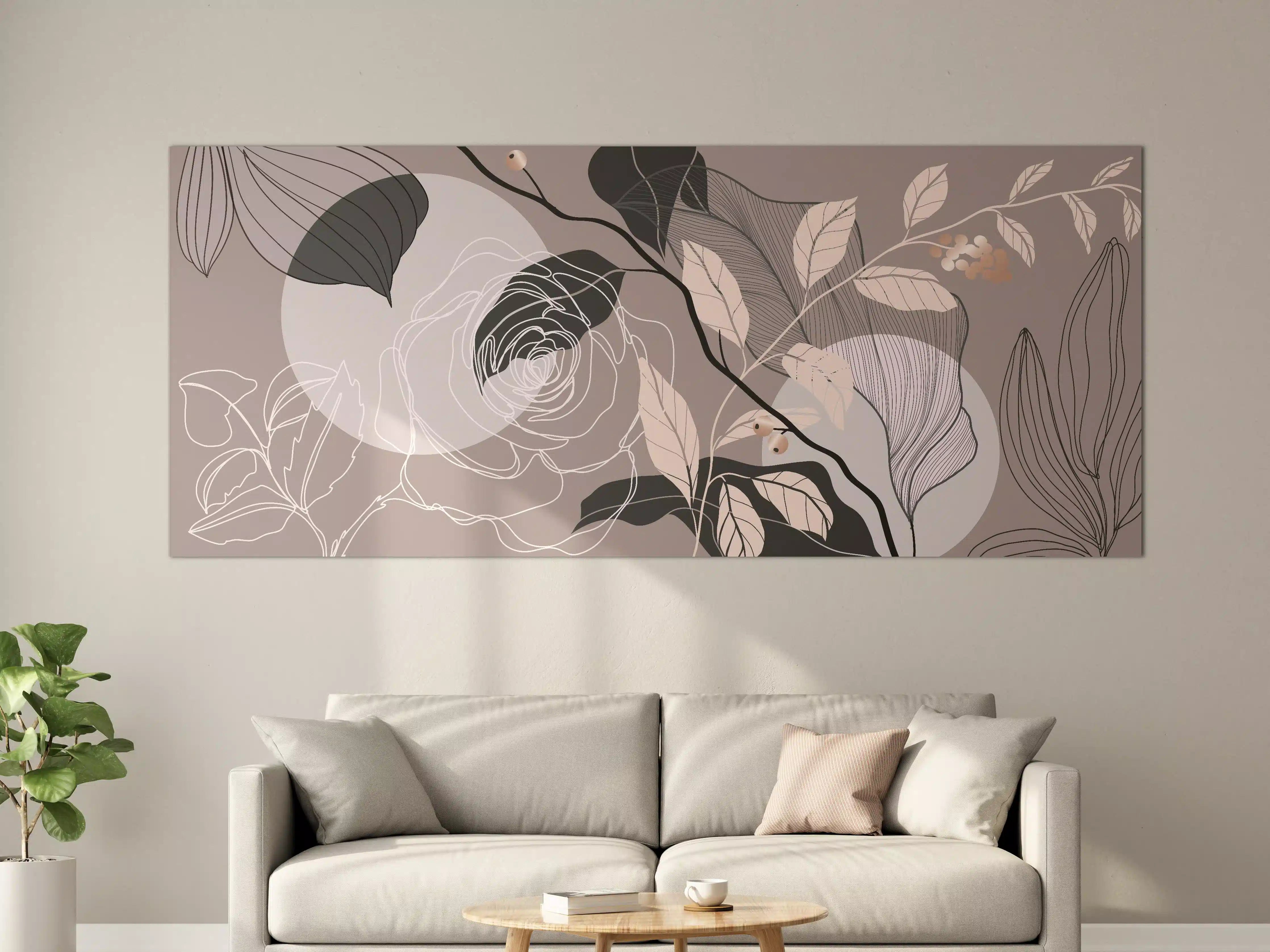 Große Wandbilder - Abstrakte Blumenillustration Beige