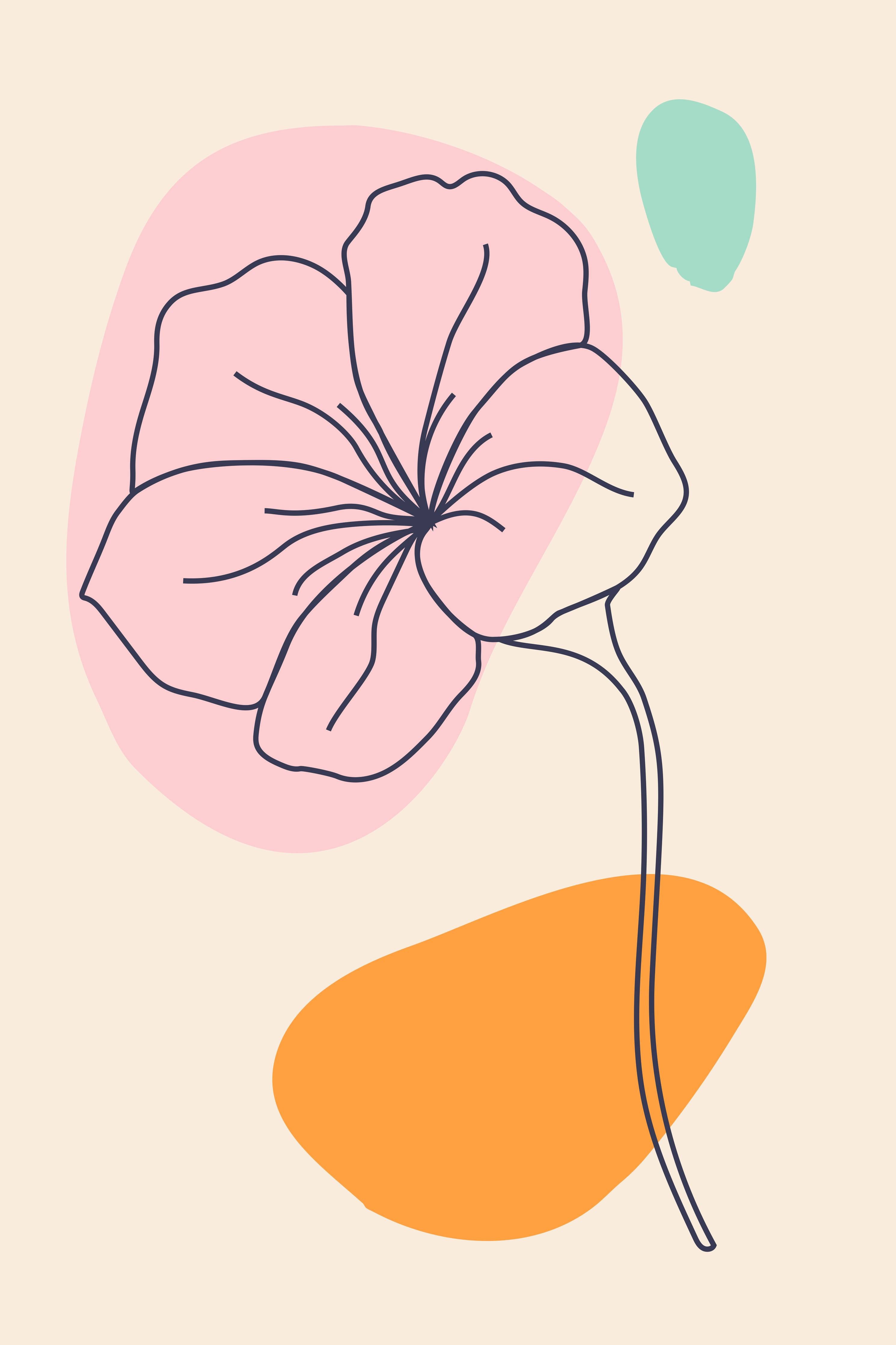 Große Wandbilder-Abstrakte Blumenzeichnung in Pastellfarben