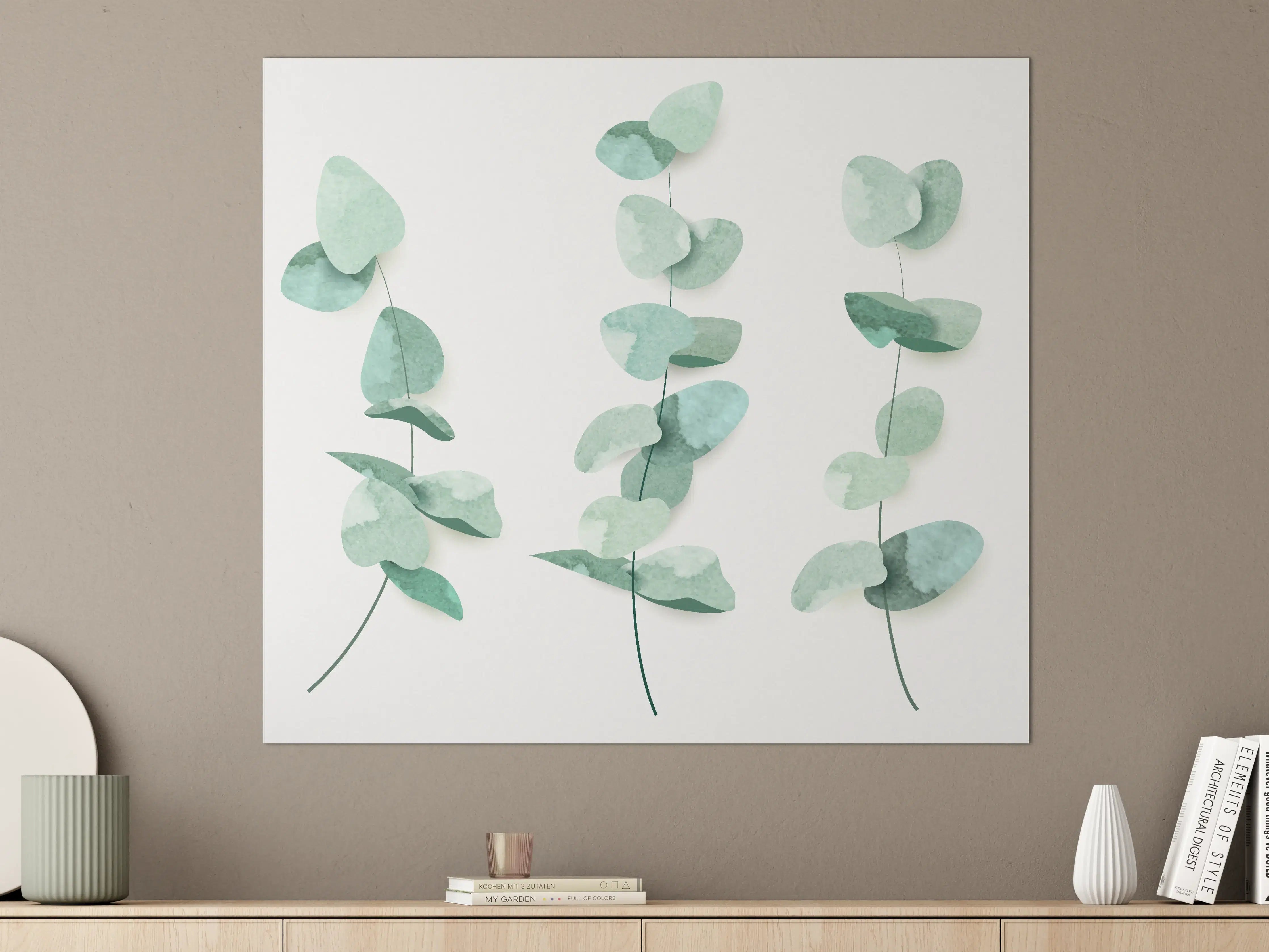Große Wandbilder - Abstrakte Eukalyptus Aquarell Kunst