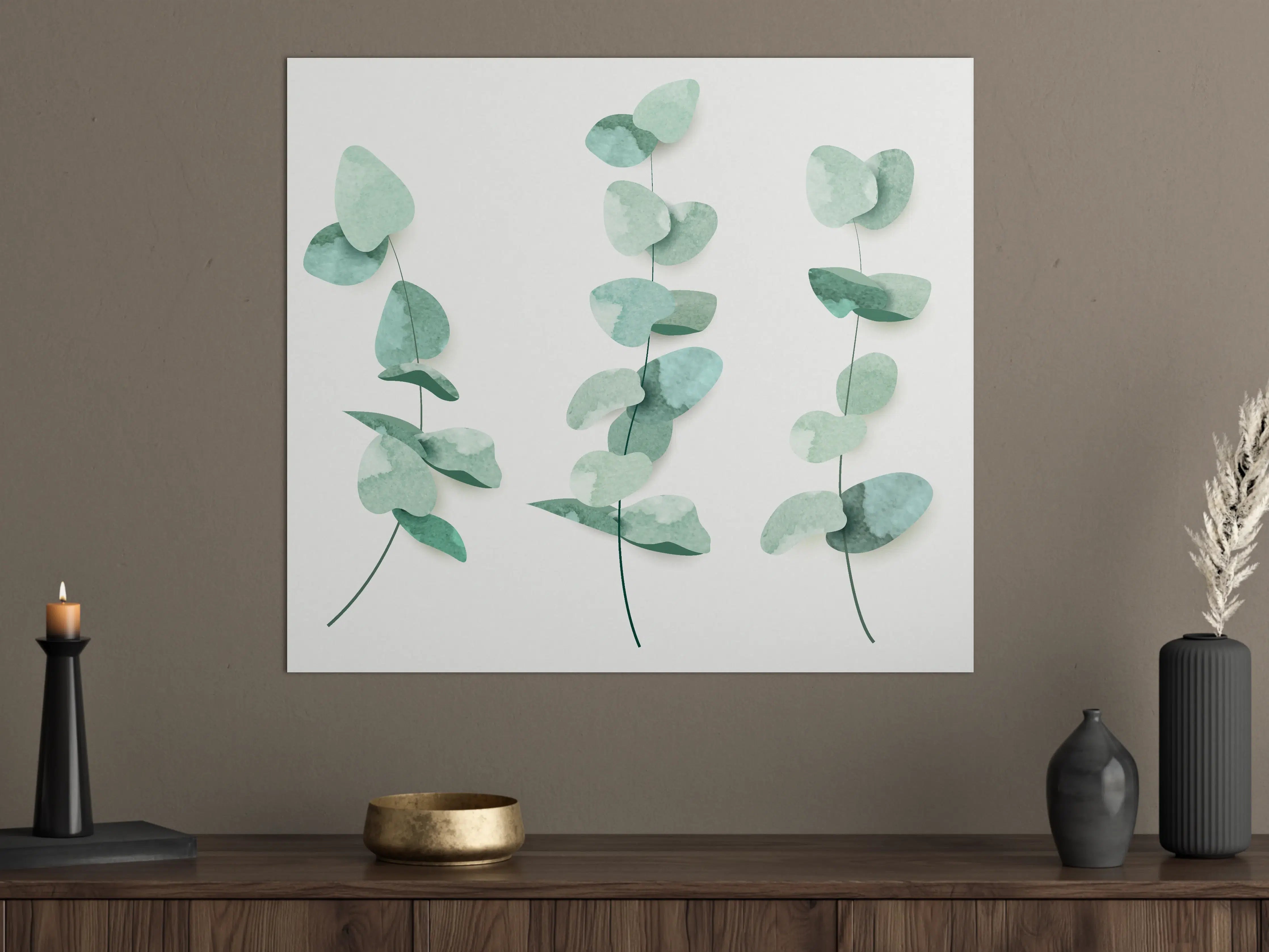 Große Wandbilder - Abstrakte Eukalyptus Aquarell Kunst
