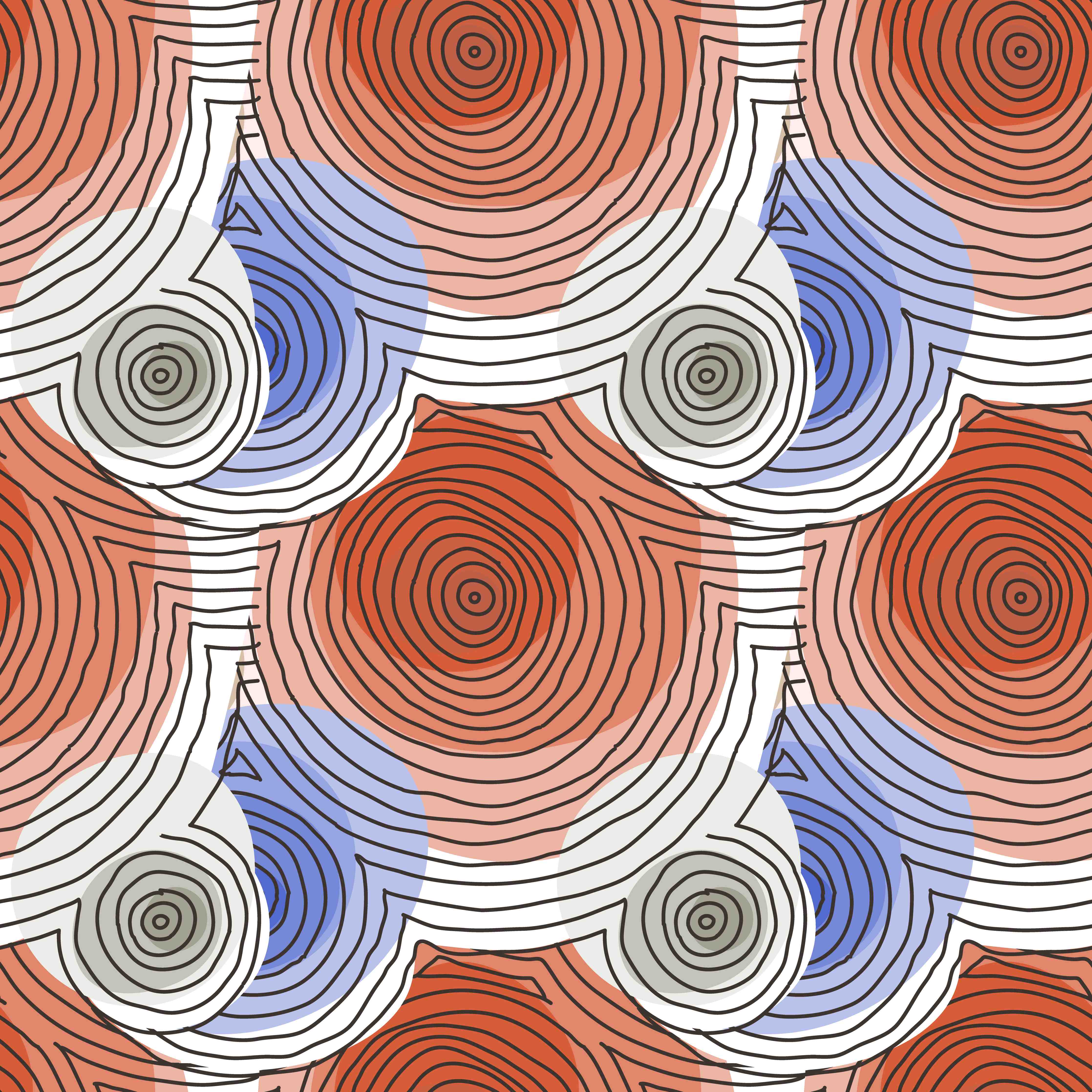 Große Wandbilder-Abstrakte Farbkreise mit Contour-Linien in Rot, Blau, Grau und Weiß