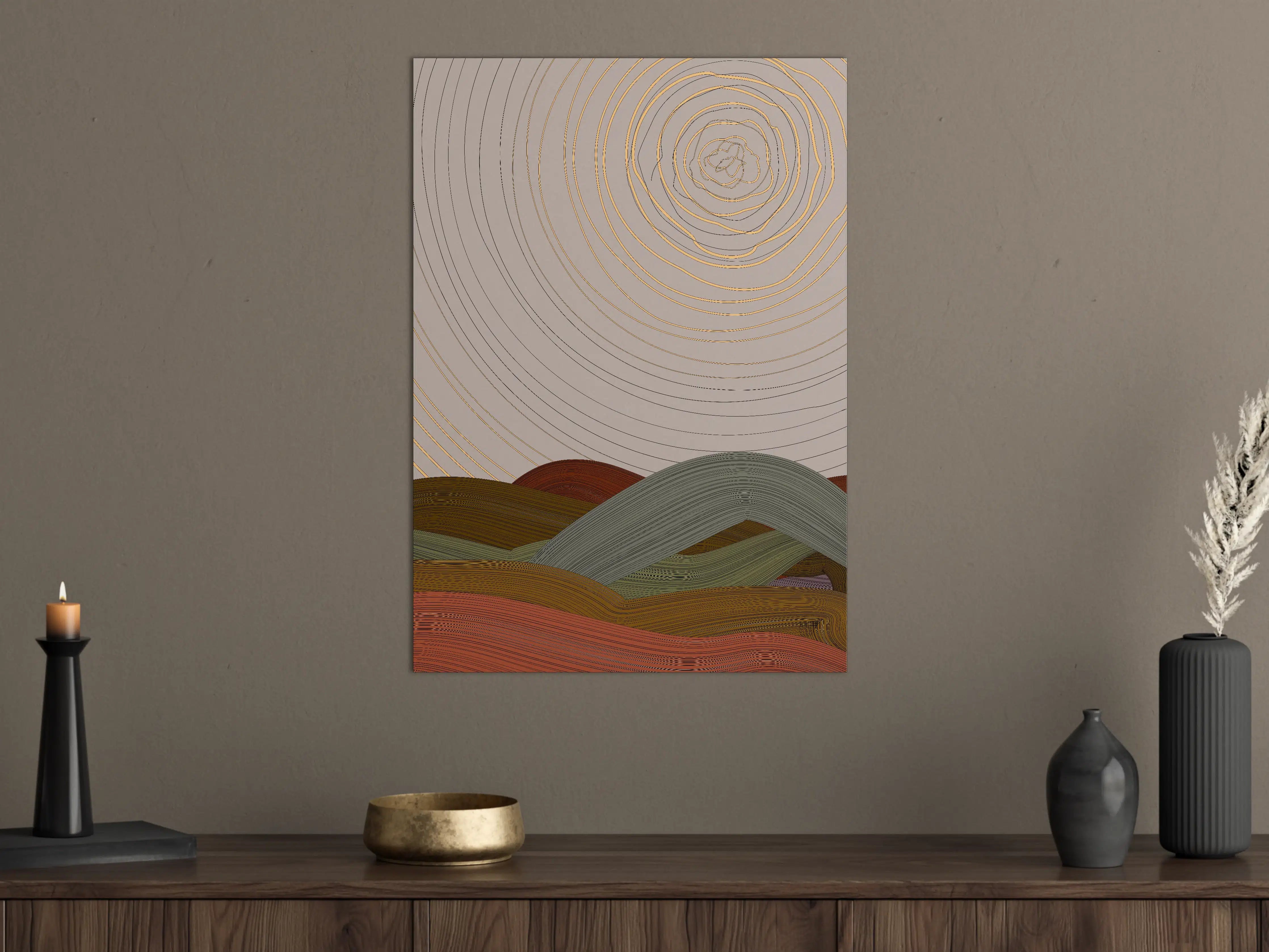 Große Wandbilder - Abstrakte Farbspirale mit harmonischer Landschaft