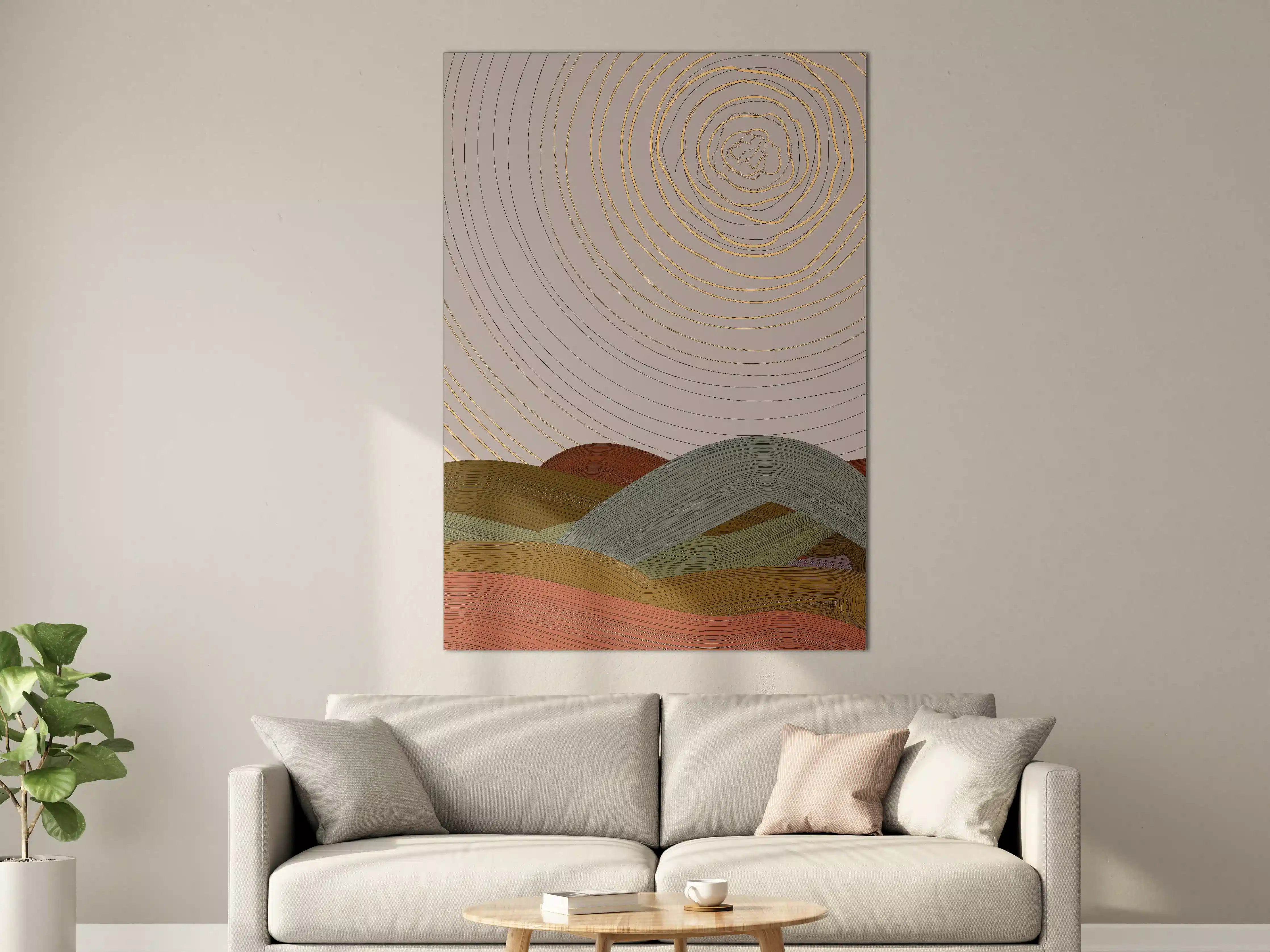 Große Wandbilder - Abstrakte Farbspirale mit harmonischer Landschaft