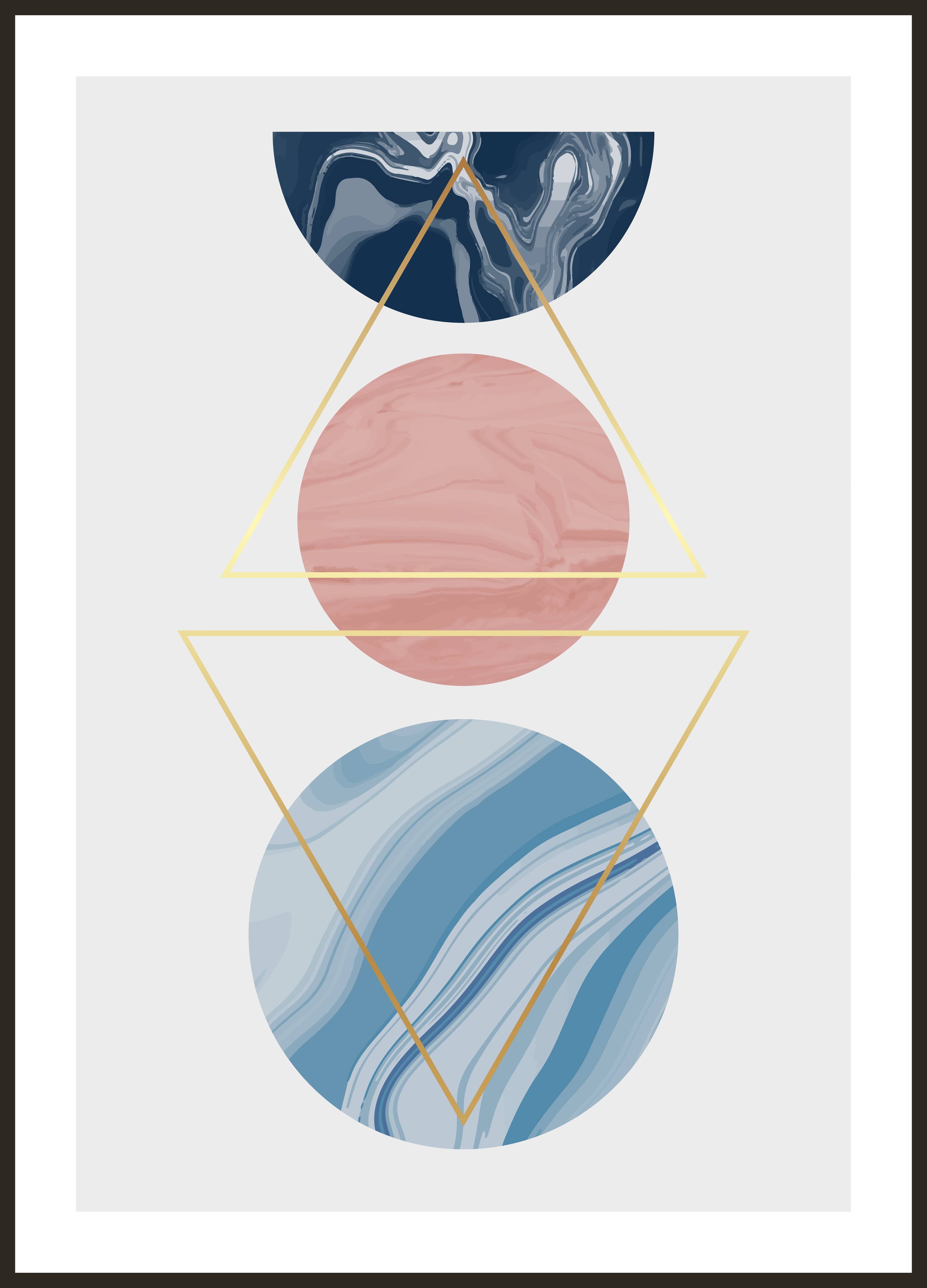Große Wandbilder-Abstrakte Geometrie in Pastell und Dunkelblau