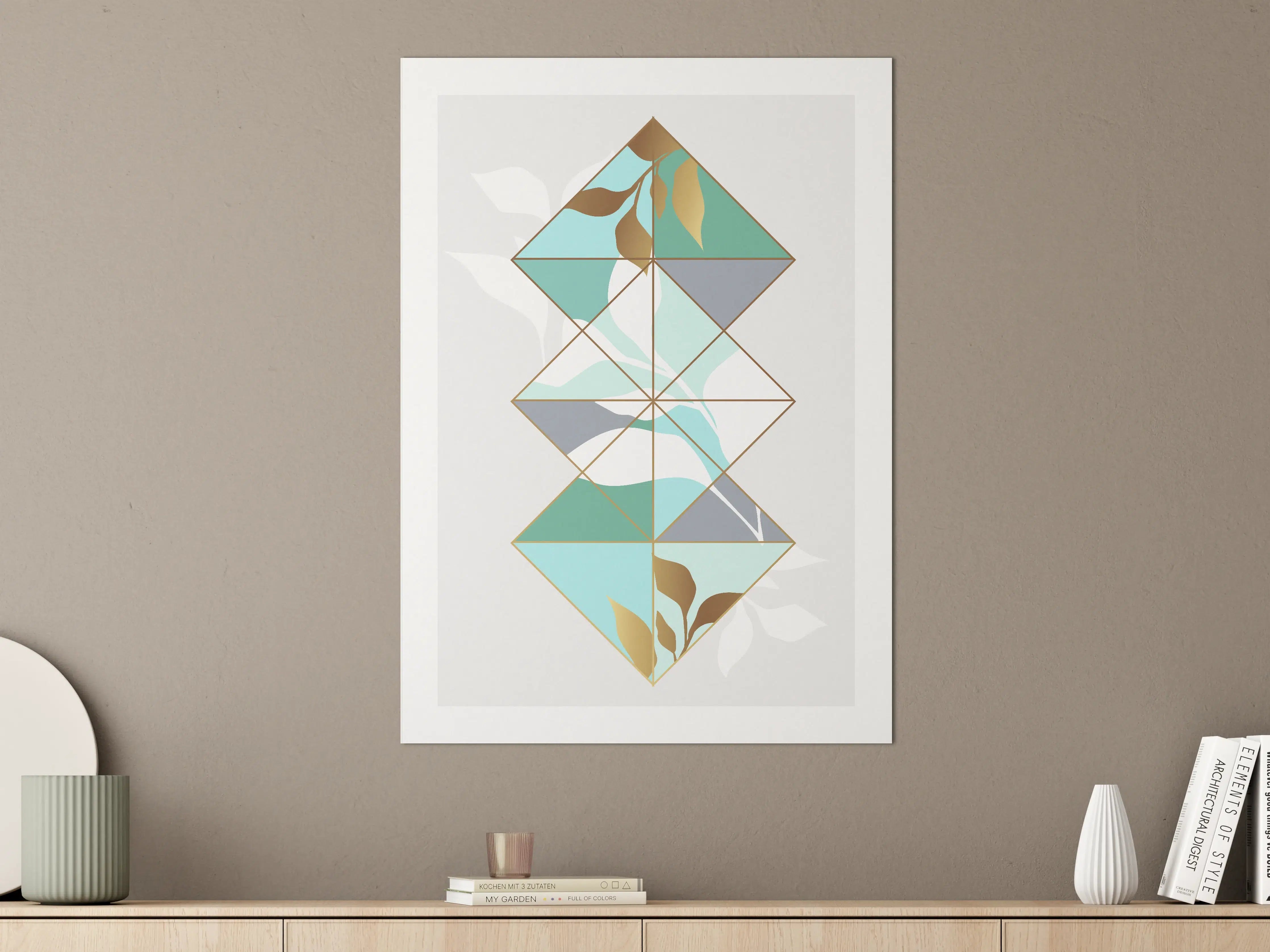 Große Wandbilder - Abstrakte Geometrie mit sanften Blau- und Erdtönen