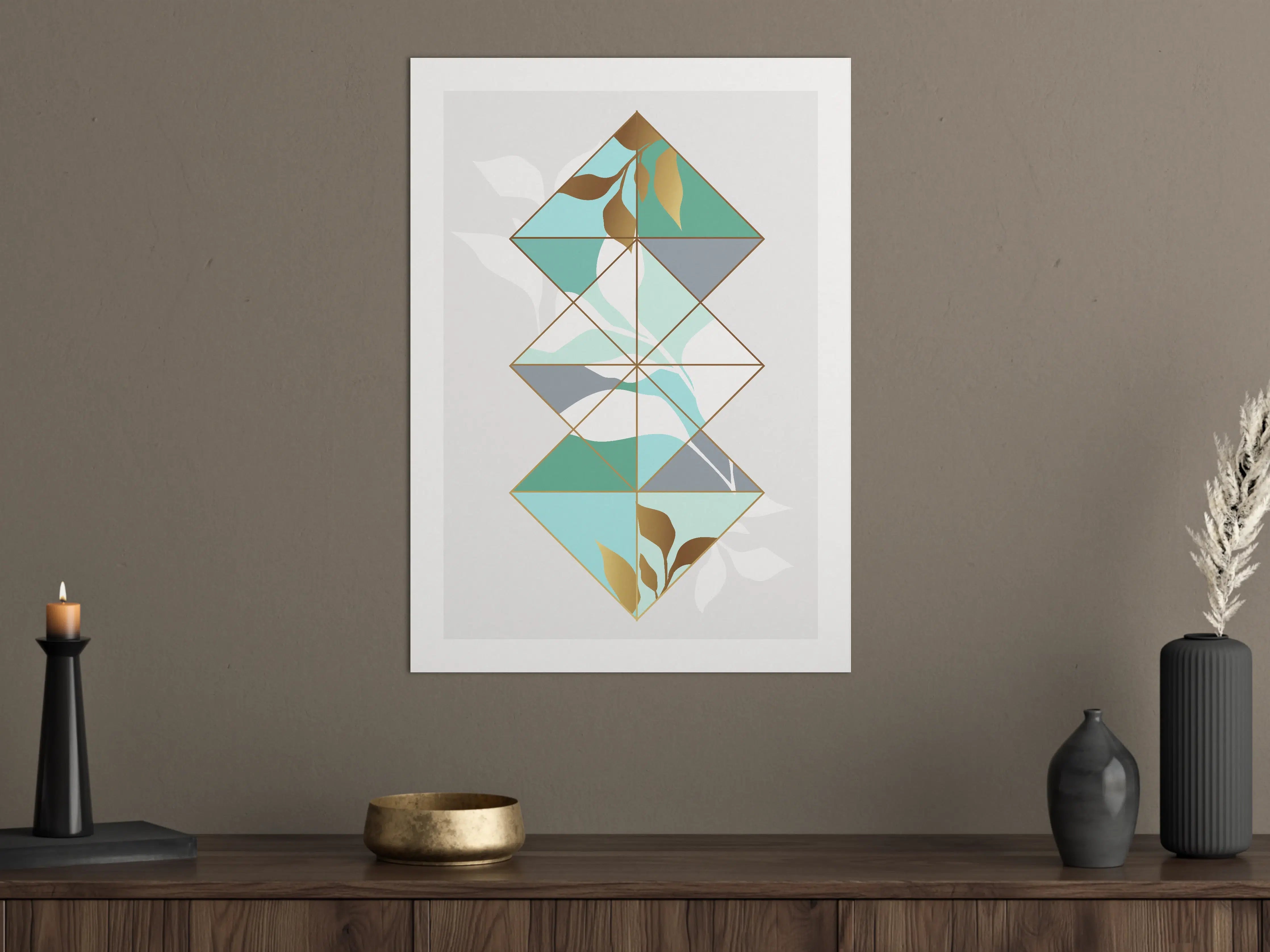 Große Wandbilder - Abstrakte Geometrie mit sanften Blau- und Erdtönen