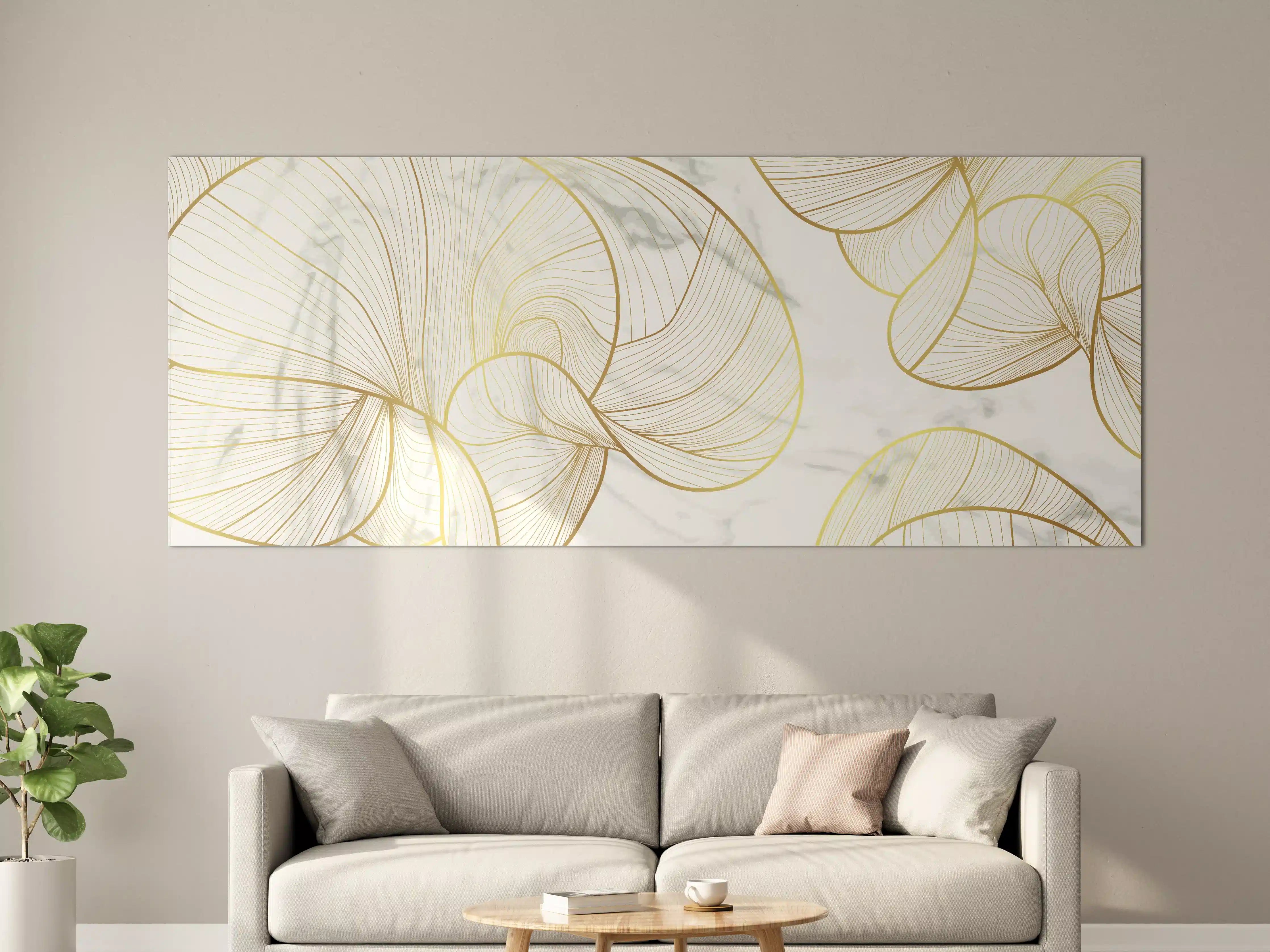 Große Wandbilder - Abstrakte Gold-Linien auf Weiß