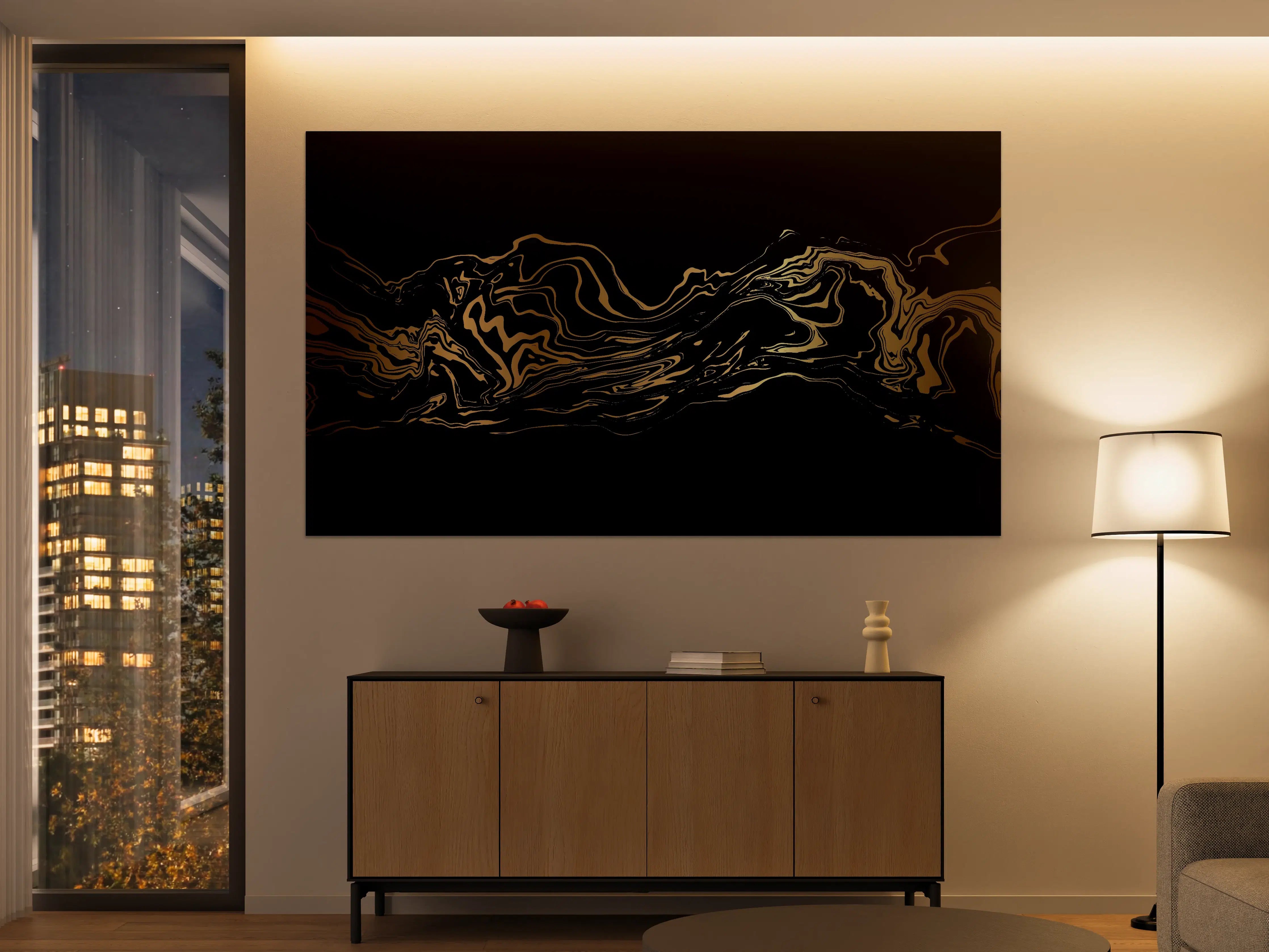 Große Wandbilder - Abstrakte Gold-Schwarz Kunst