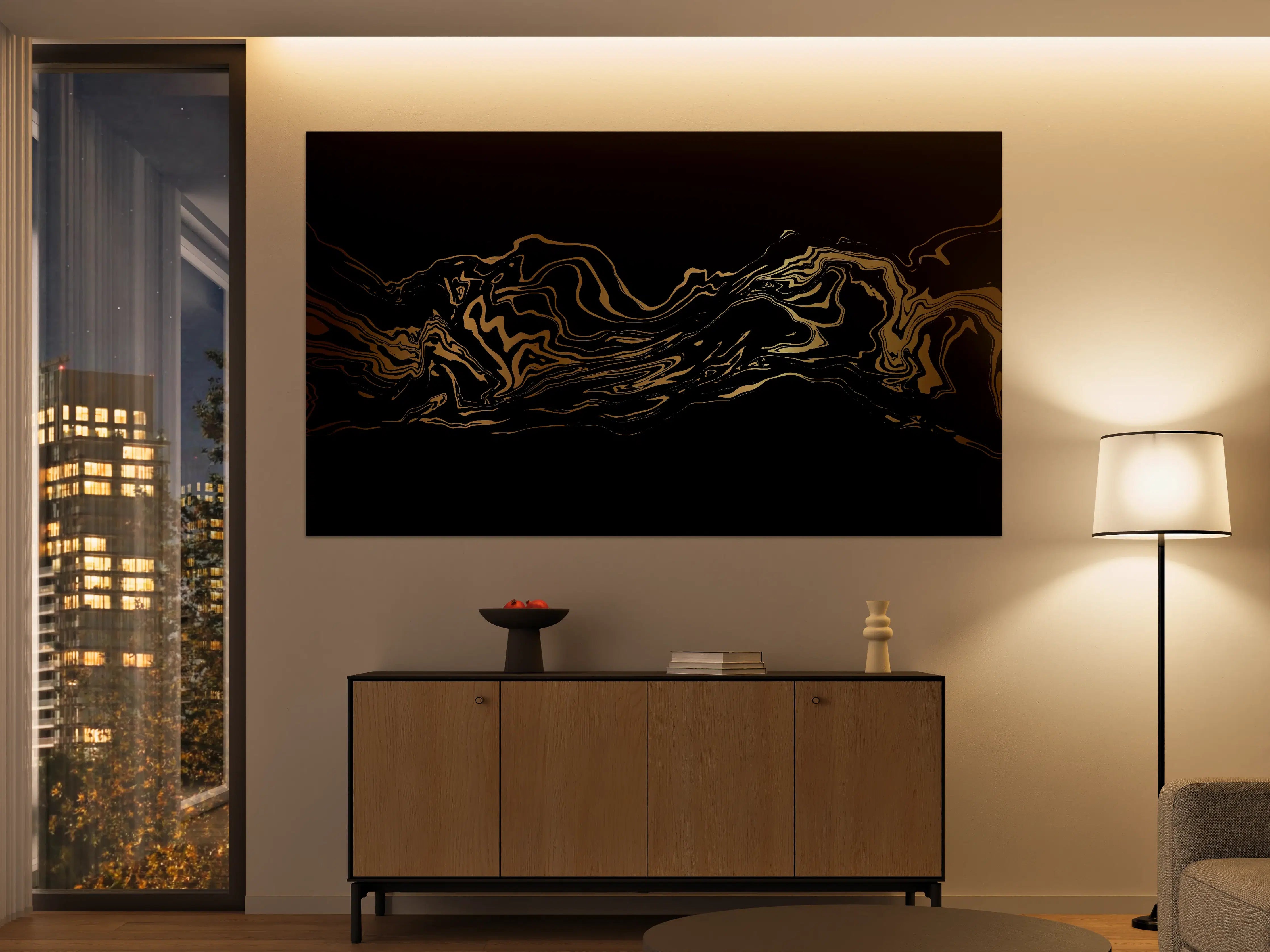 Große Wandbilder - Abstrakte Gold-Schwarz-Textur