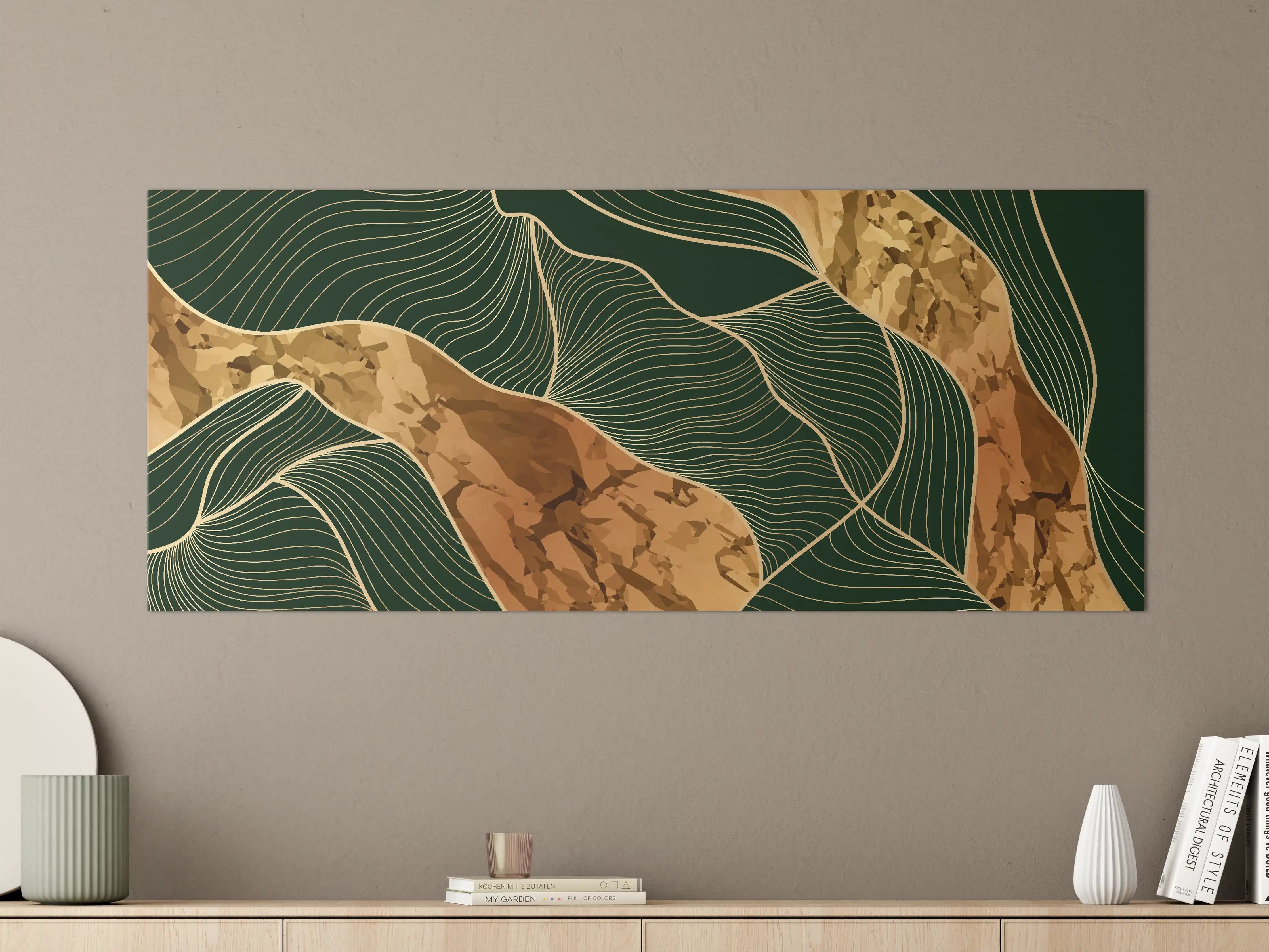 Große Wandbilder - Abstrakte Goldbraun-Linien Kunst