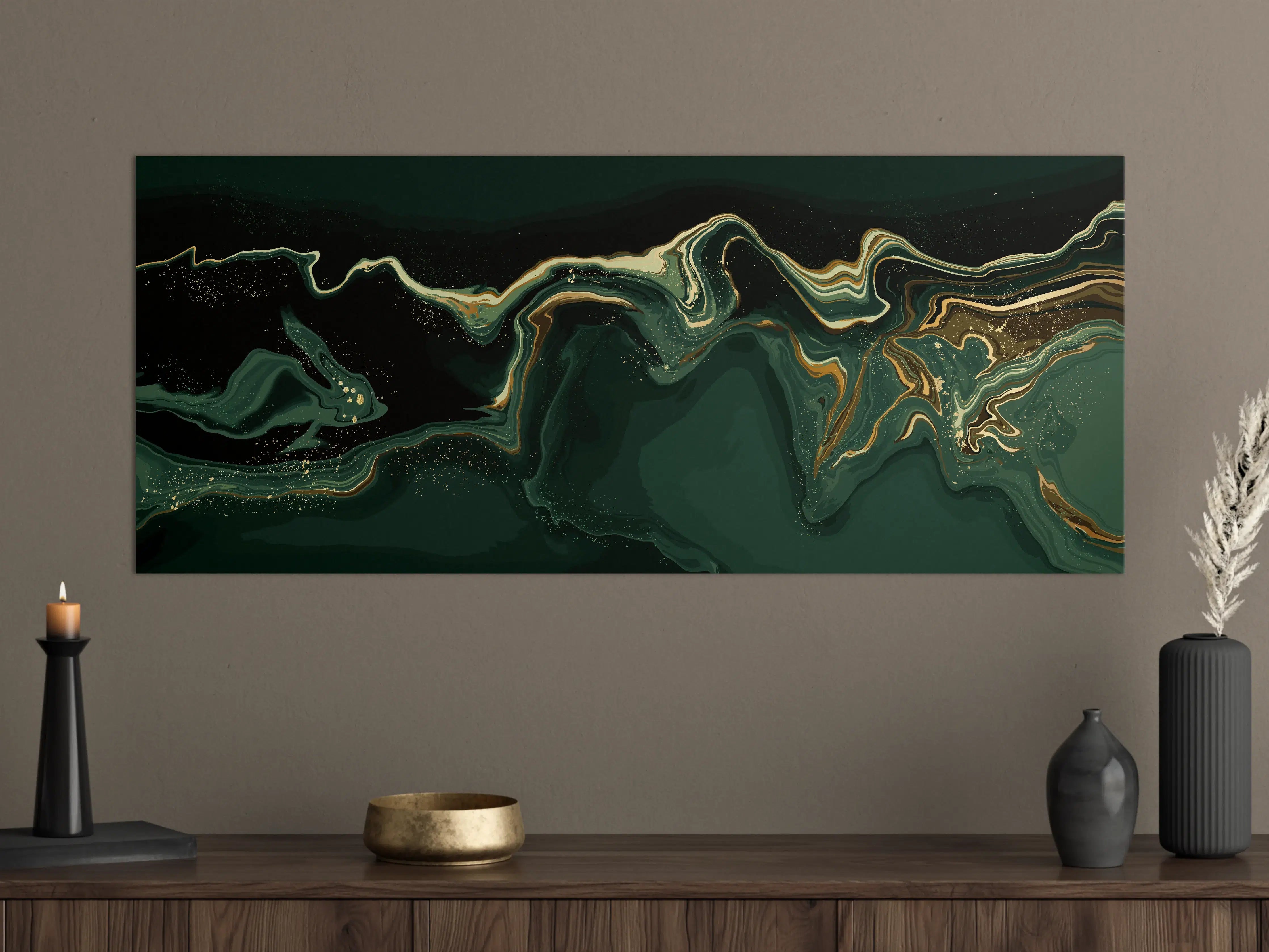 Große Wandbilder - Abstrakte Grün-Gold Muster-Leinwand