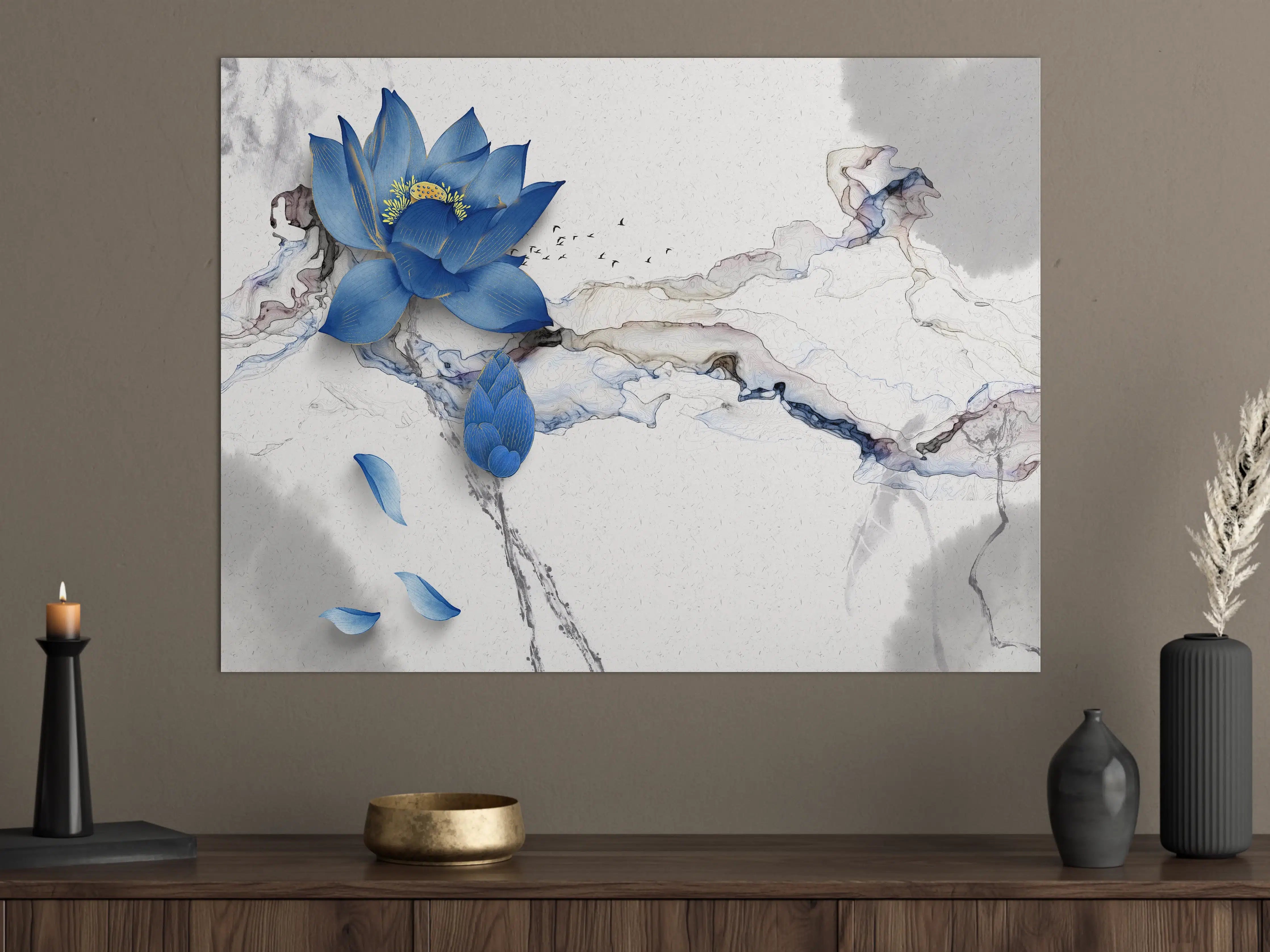 Große Wandbilder - Abstrakte Illustration blauer Blume
