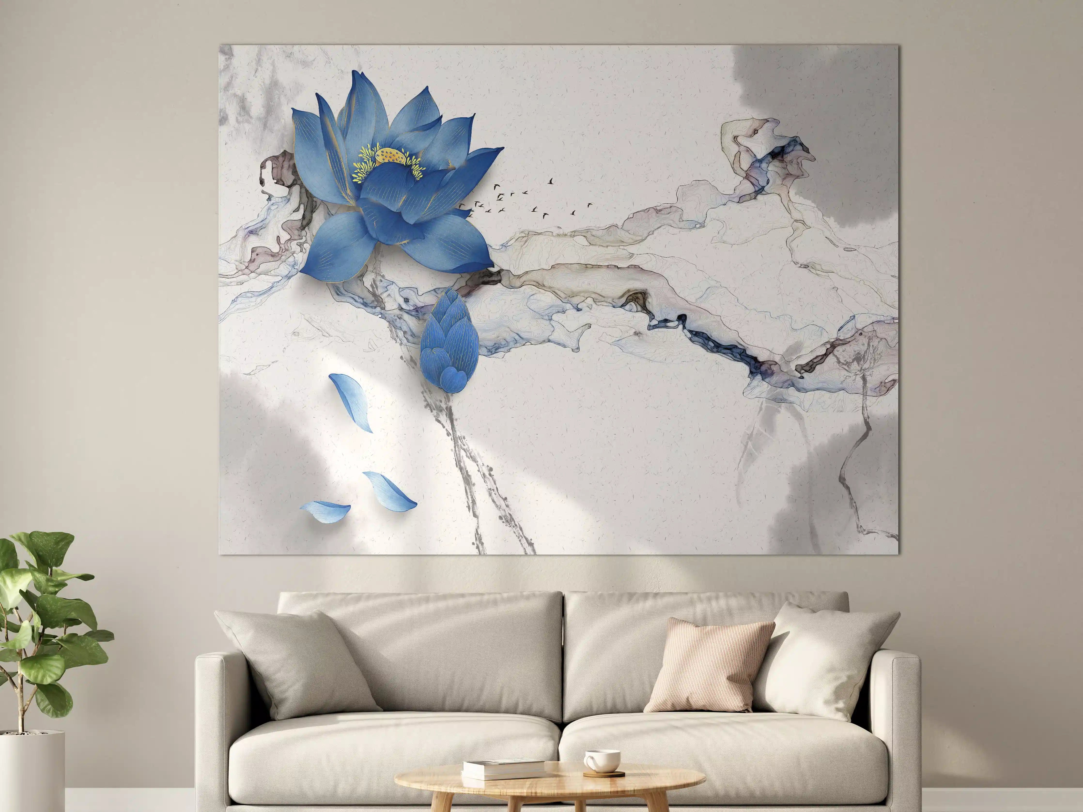 Große Wandbilder - Abstrakte Illustration blauer Blume