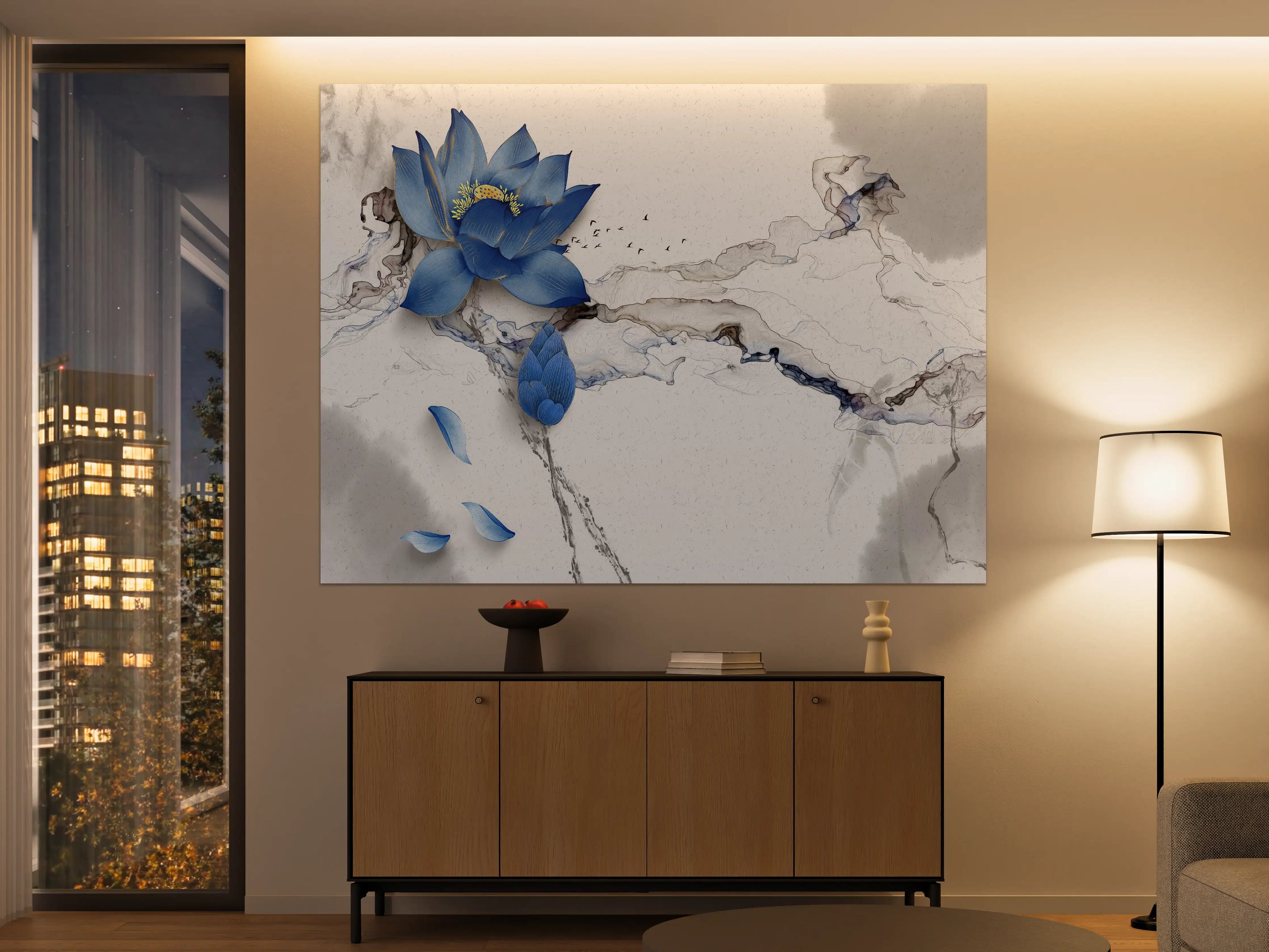Große Wandbilder - Abstrakte Illustration blauer Blume