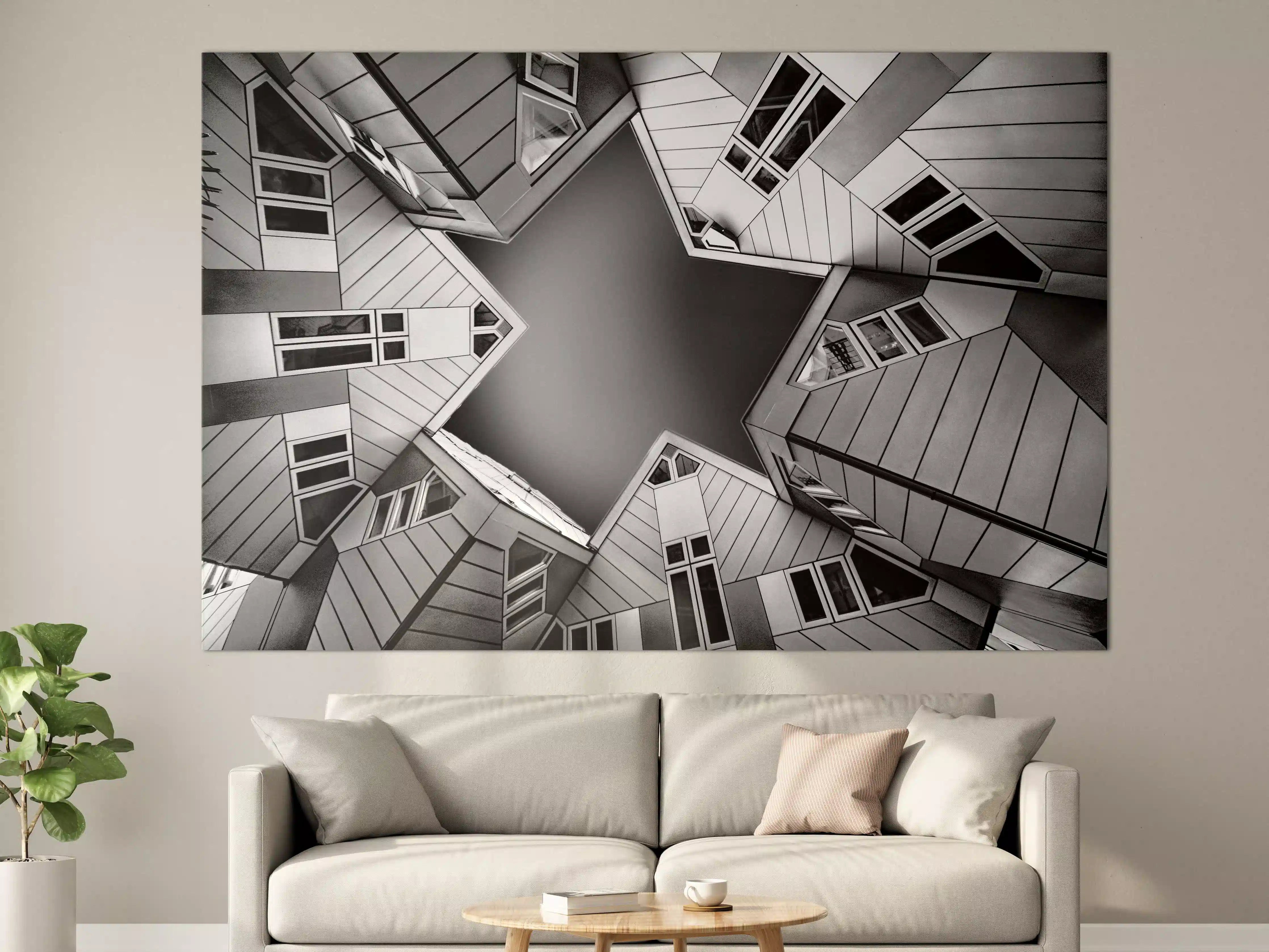 Große Wandbilder - Abstrakte Kubushäuser in Monochrom