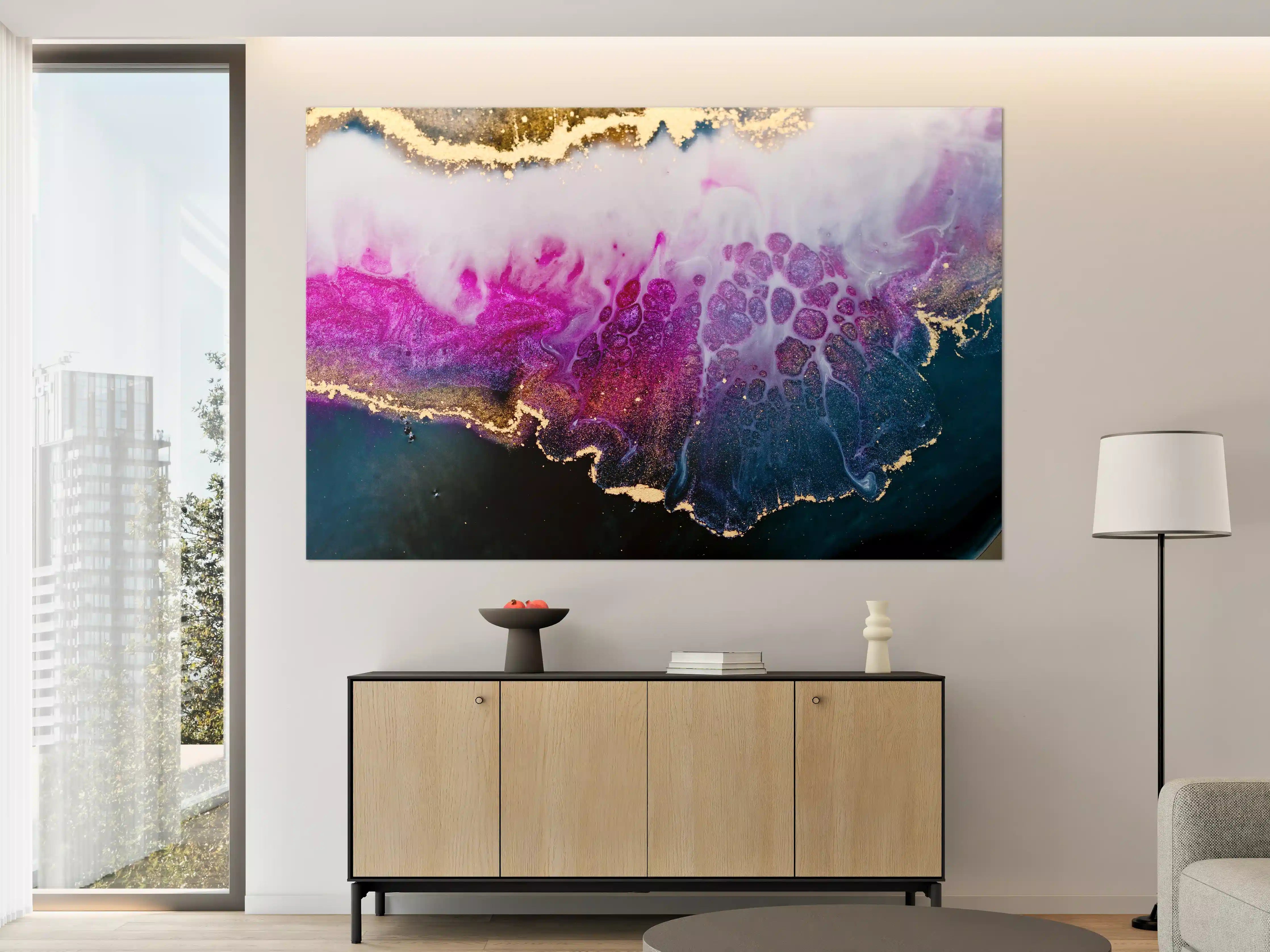 Große Wandbilder - Abstrakte Kunst in Lila-Gold