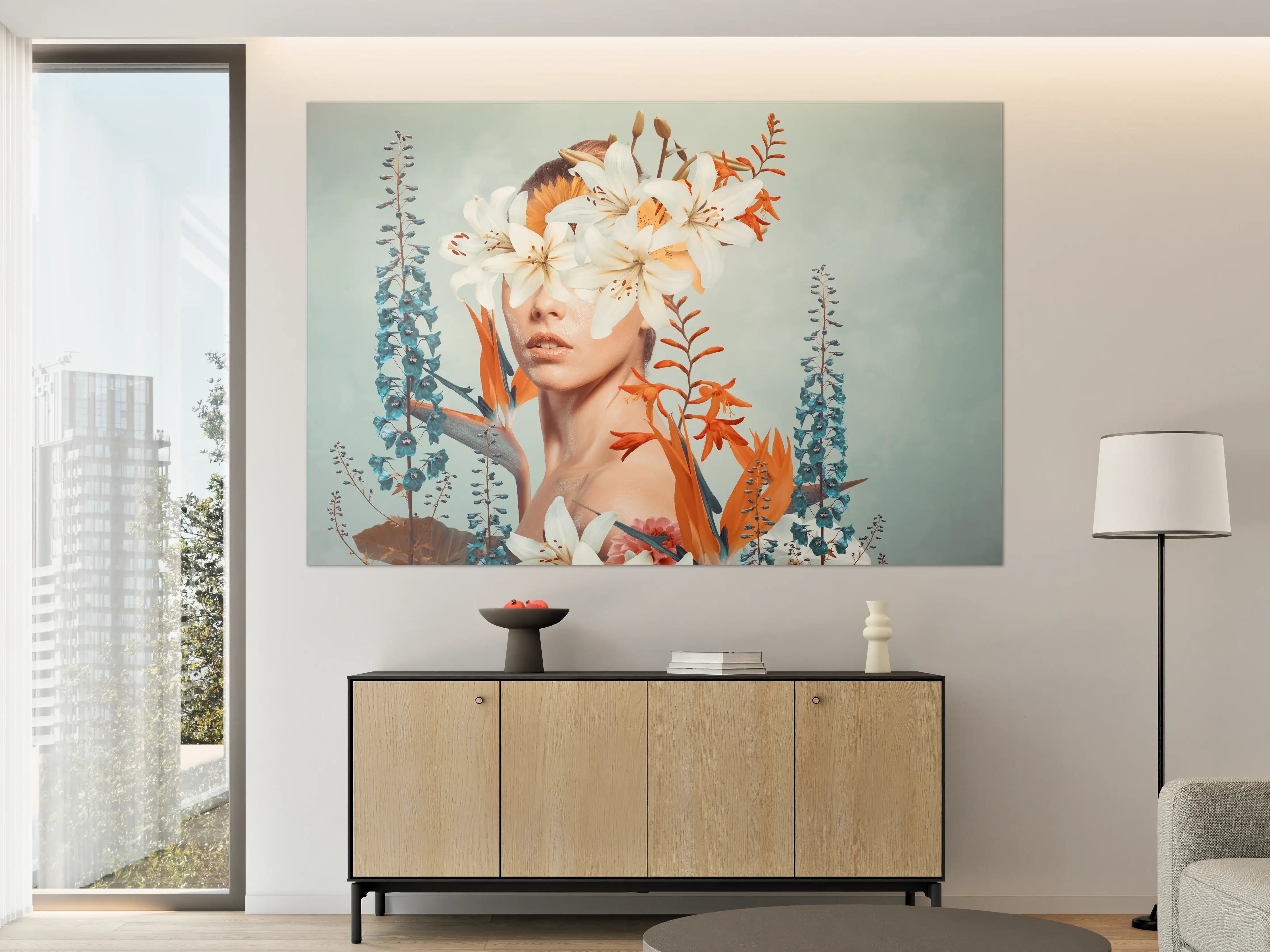 Große Wandbilder - Abstrakte Kunstcollage einer jungen Frau