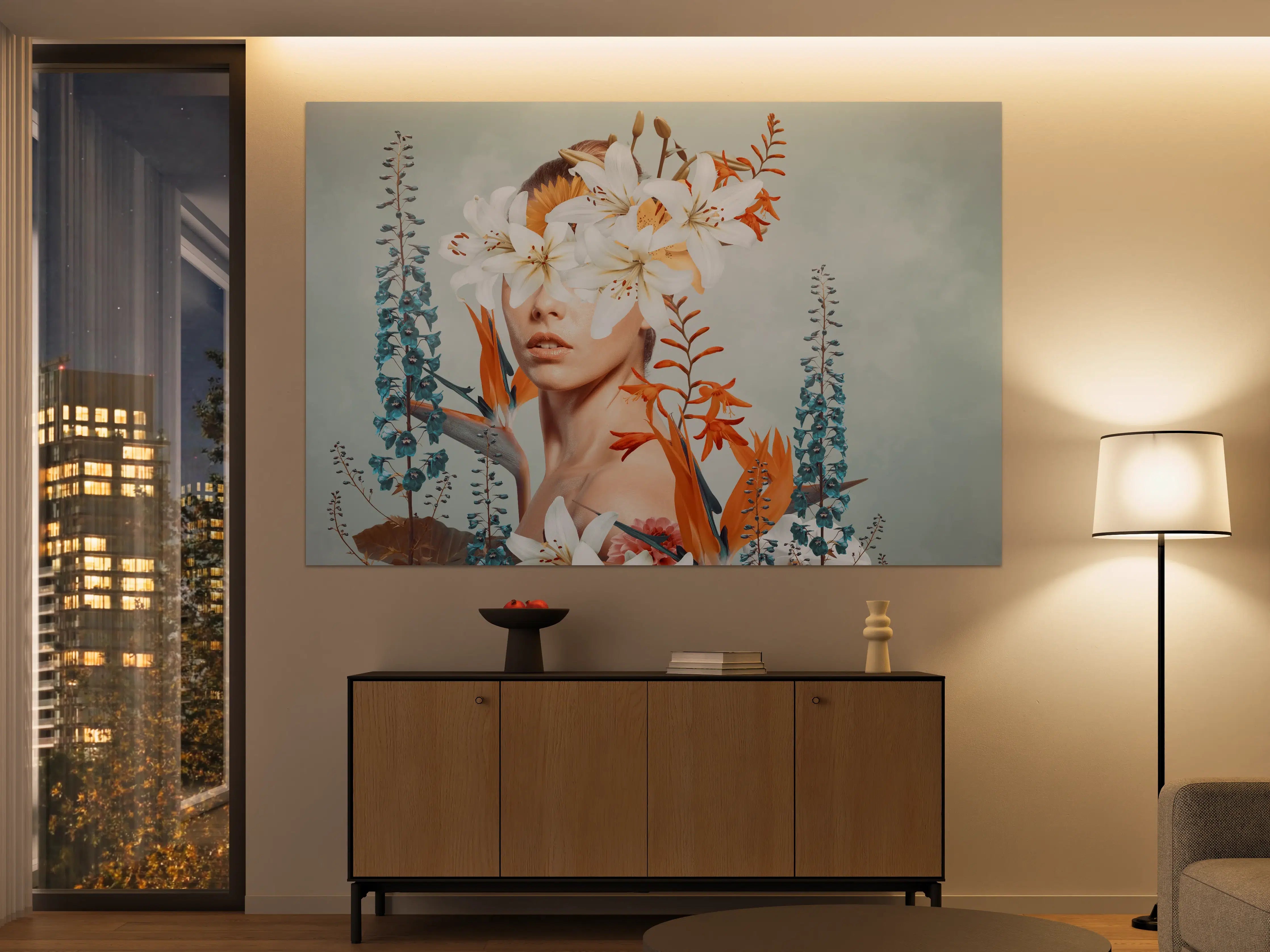 Große Wandbilder - Abstrakte Kunstcollage einer jungen Frau