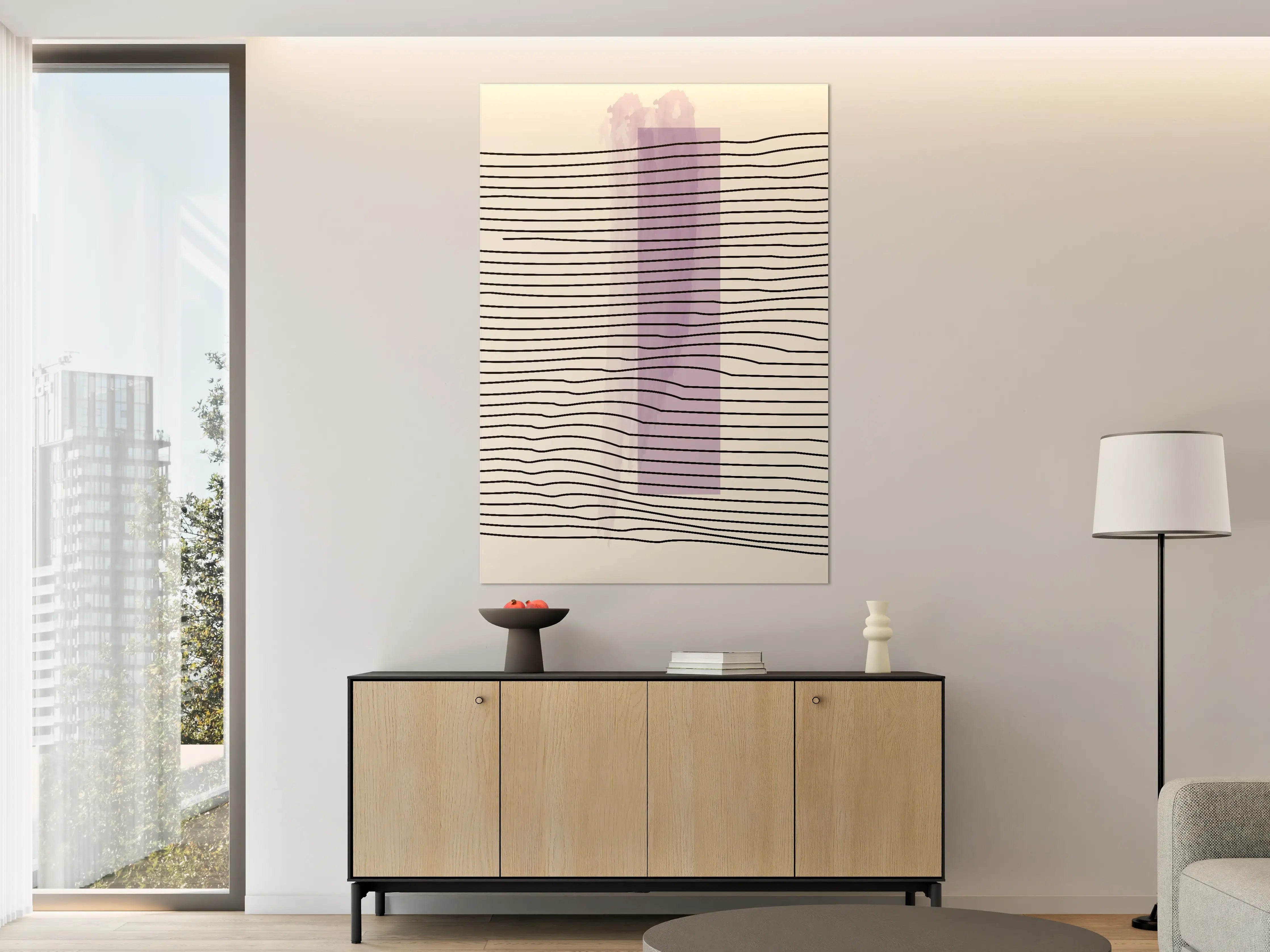 Große Wandbilder - Abstrakte Linienkunst auf neutralem Hintergrund