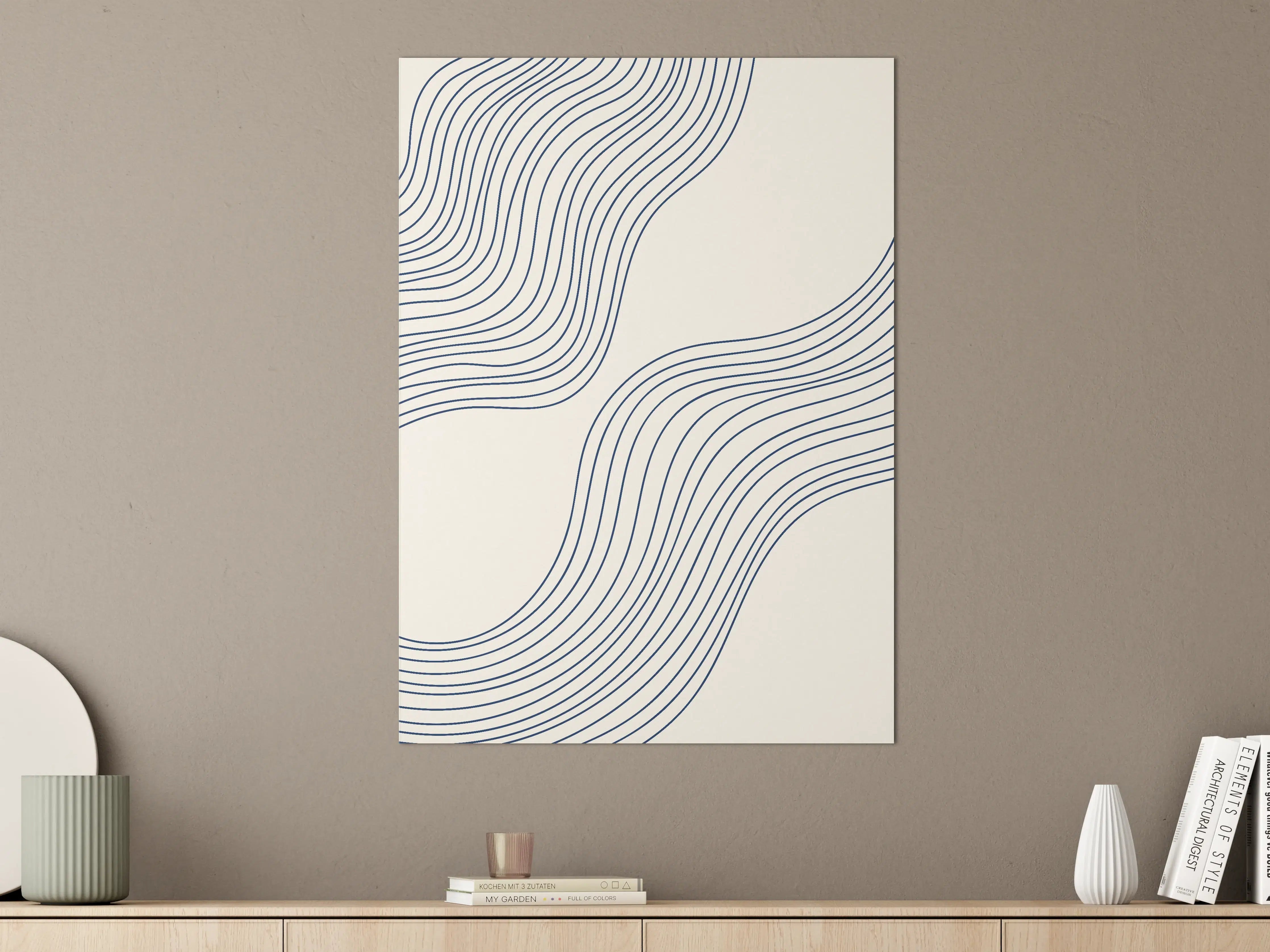 Große Wandbilder - Abstrakte Linienkunst in Blau und Weiß