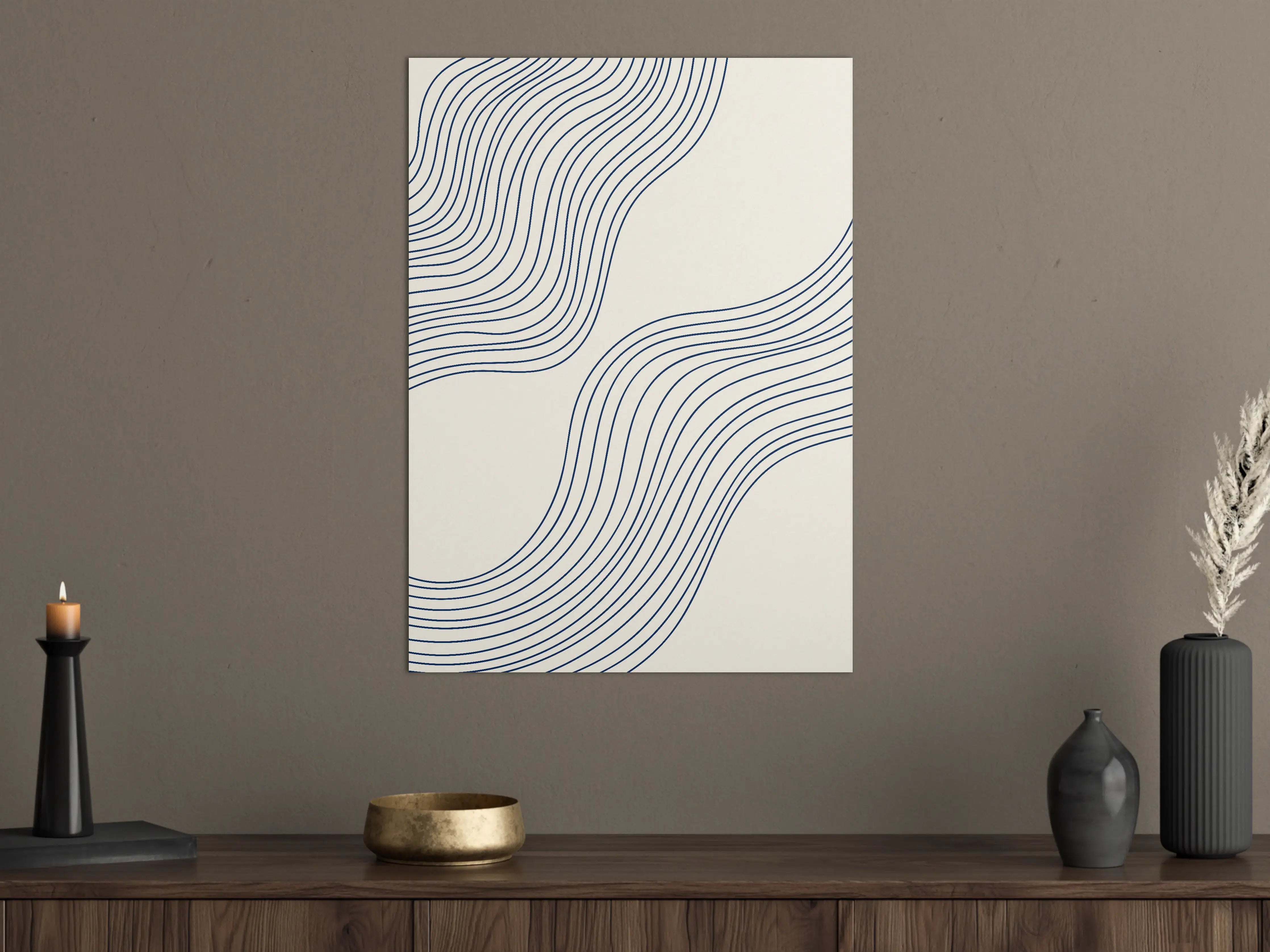 Große Wandbilder - Abstrakte Linienkunst in Blau und Weiß