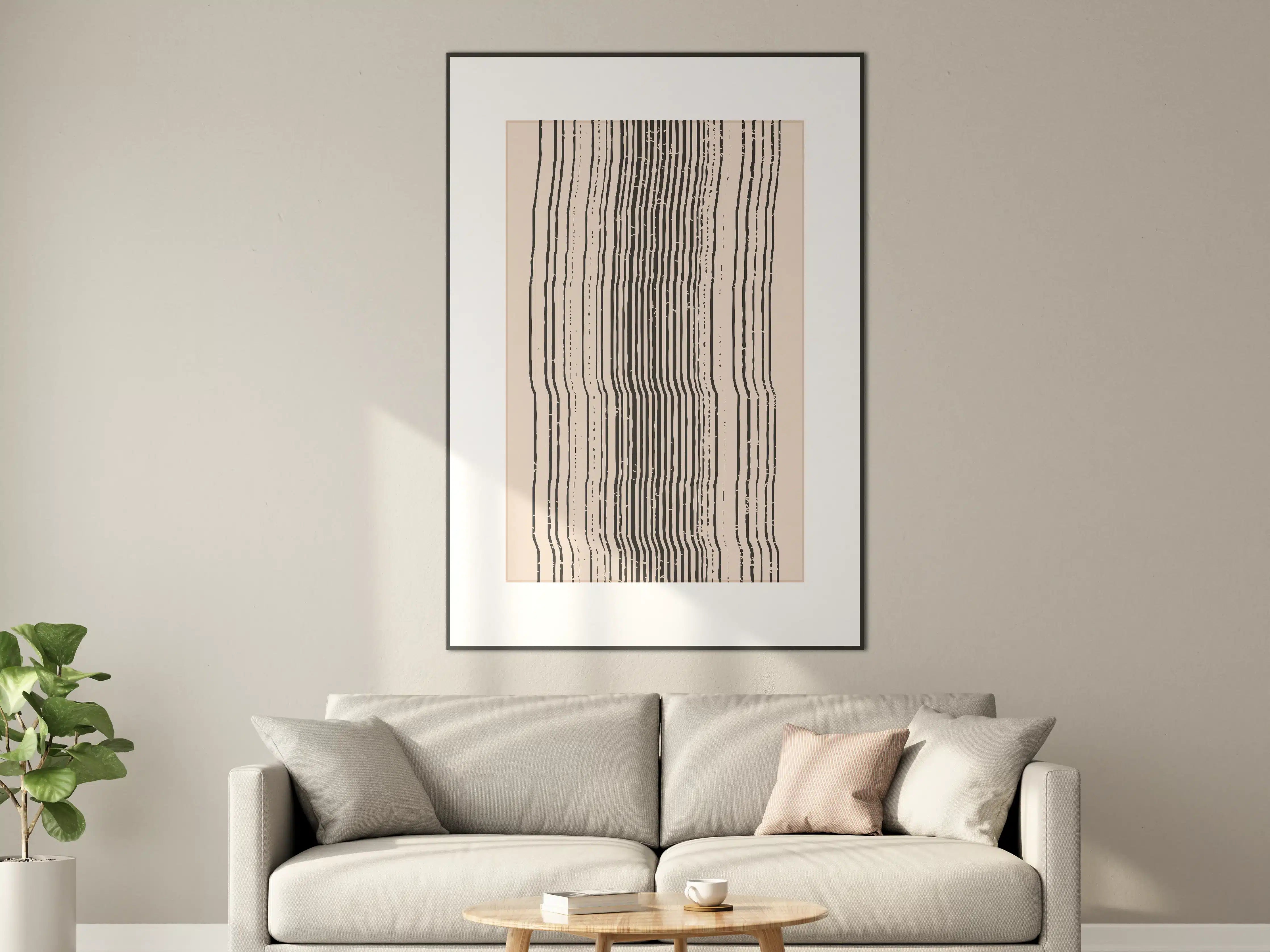 Große Wandbilder - Abstrakte Linienmuster in Schwarz und Beige