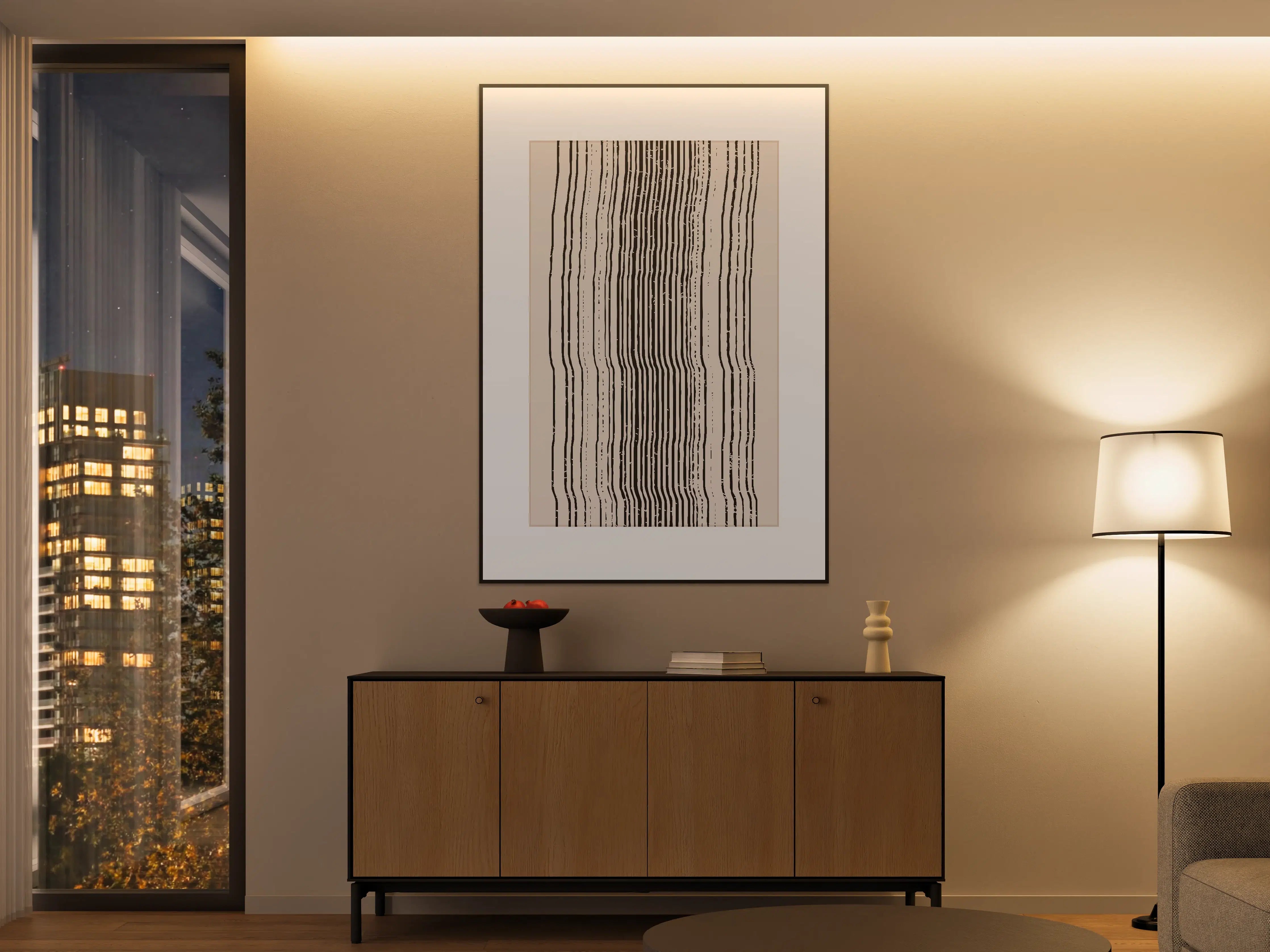 Große Wandbilder - Abstrakte Linienmuster in Schwarz und Beige