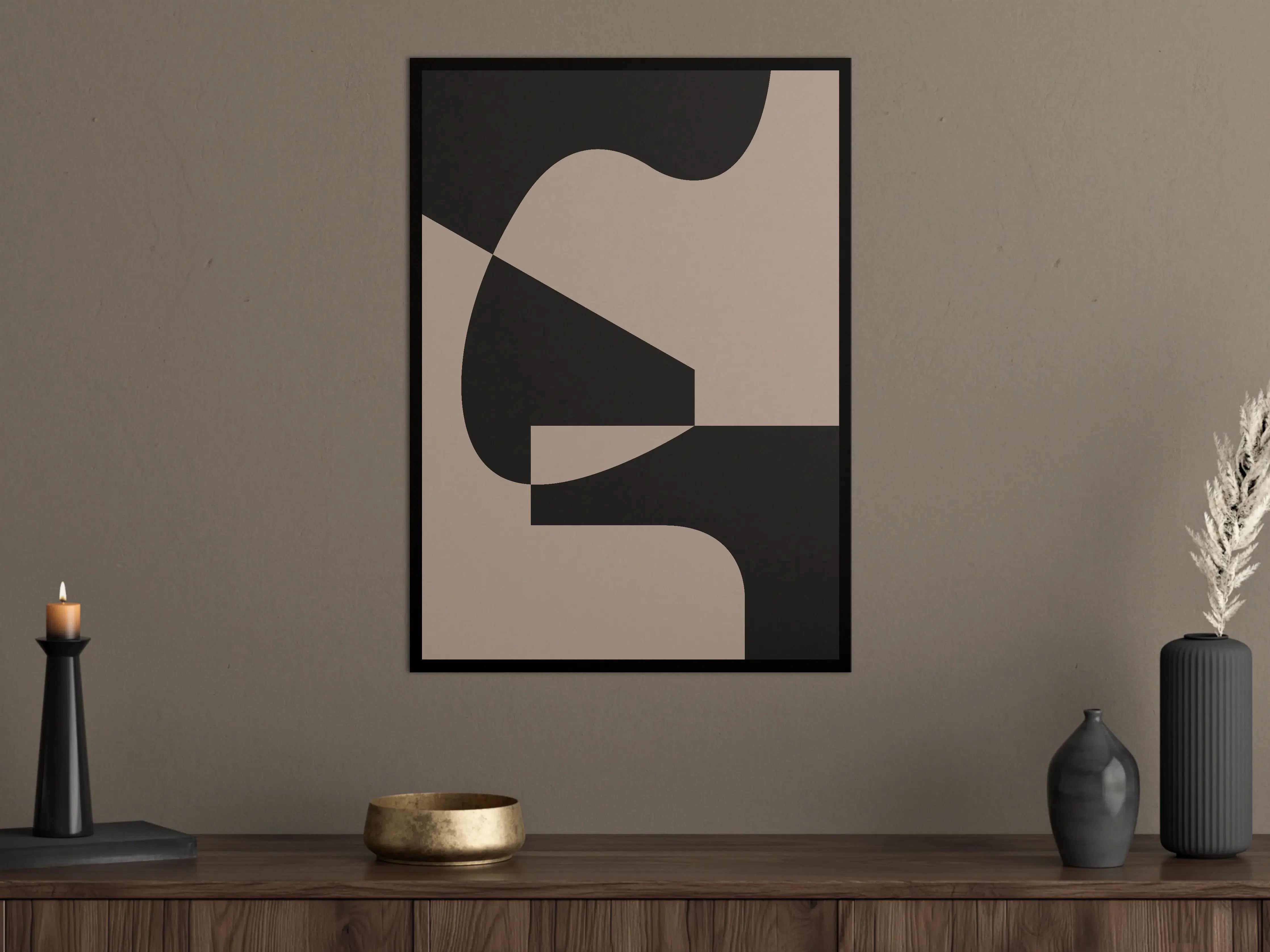 Große Wandbilder - Abstrakte Multi-Form Grafik in Beige und Schwarz