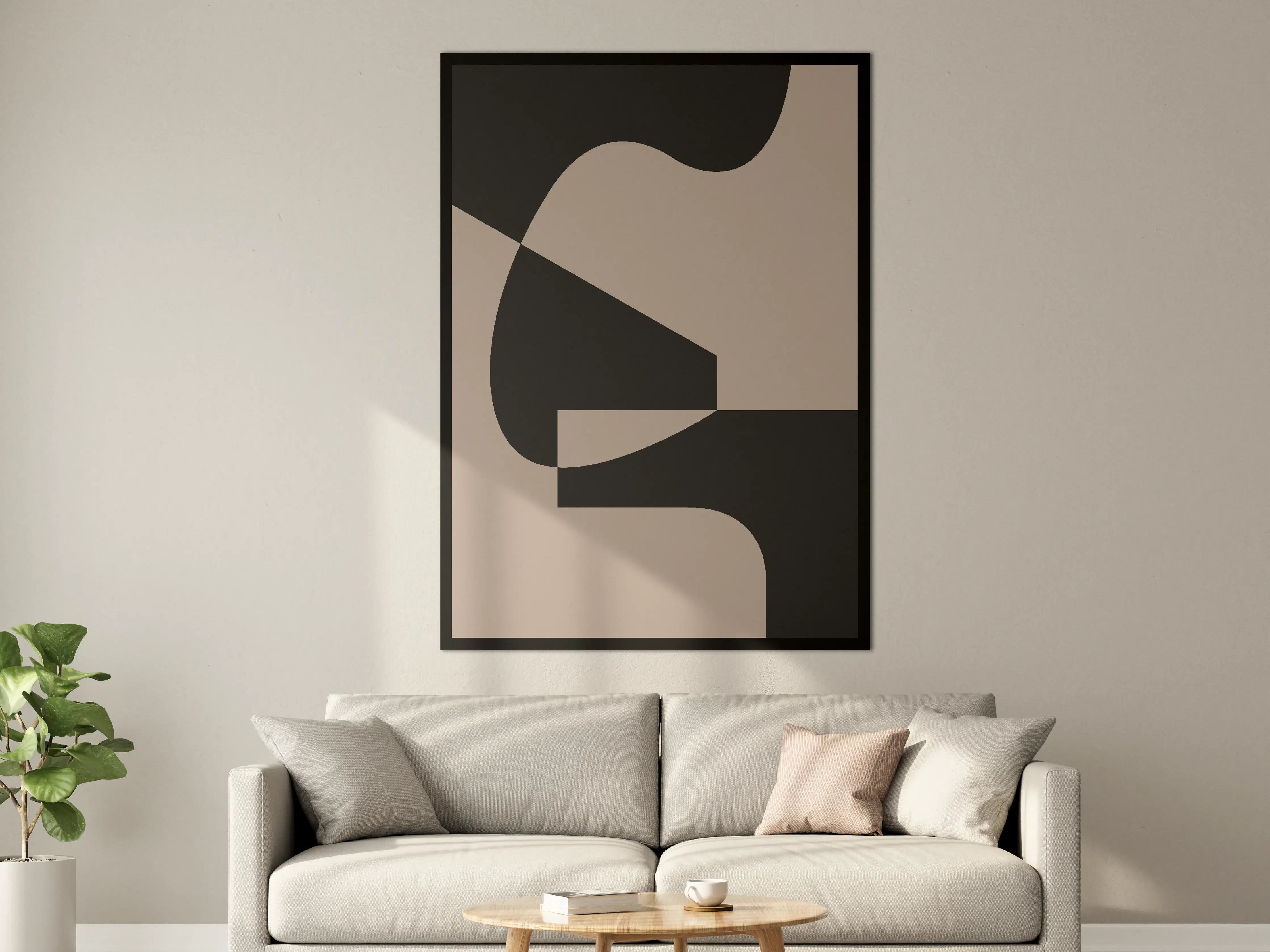 Große Wandbilder - Abstrakte Multi-Form Grafik in Beige und Schwarz