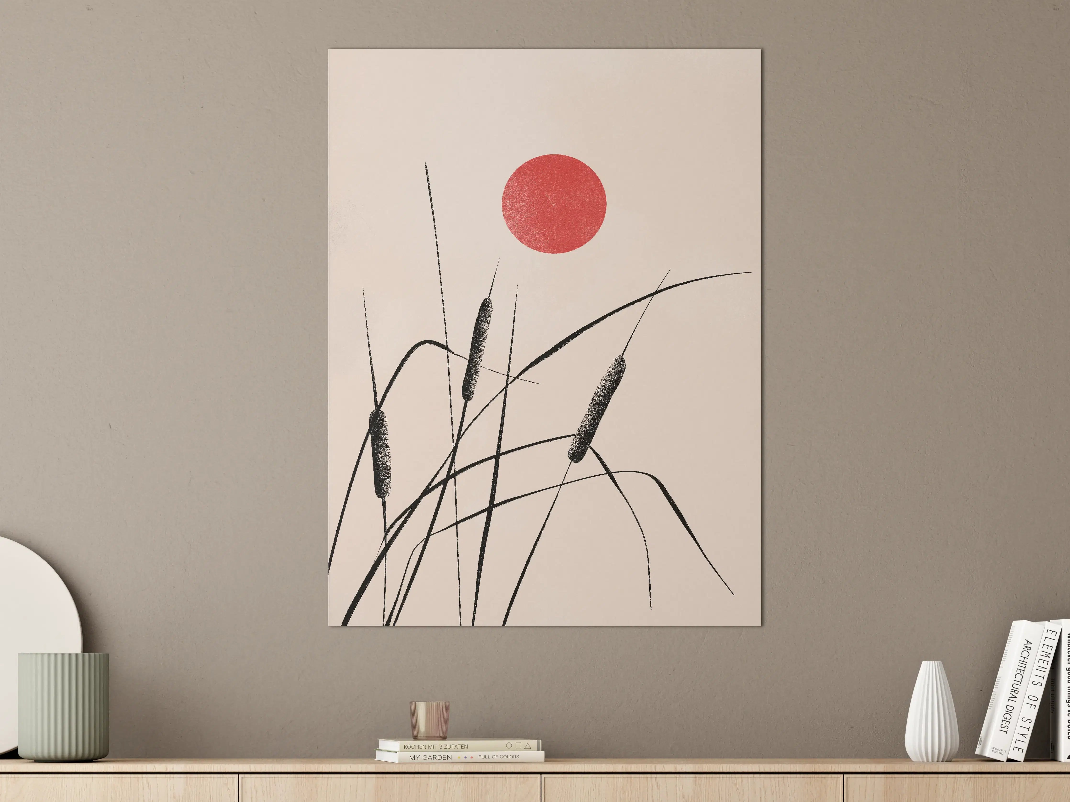 Große Wandbilder - Abstrakte Natur mit rotem Sonnenakzent