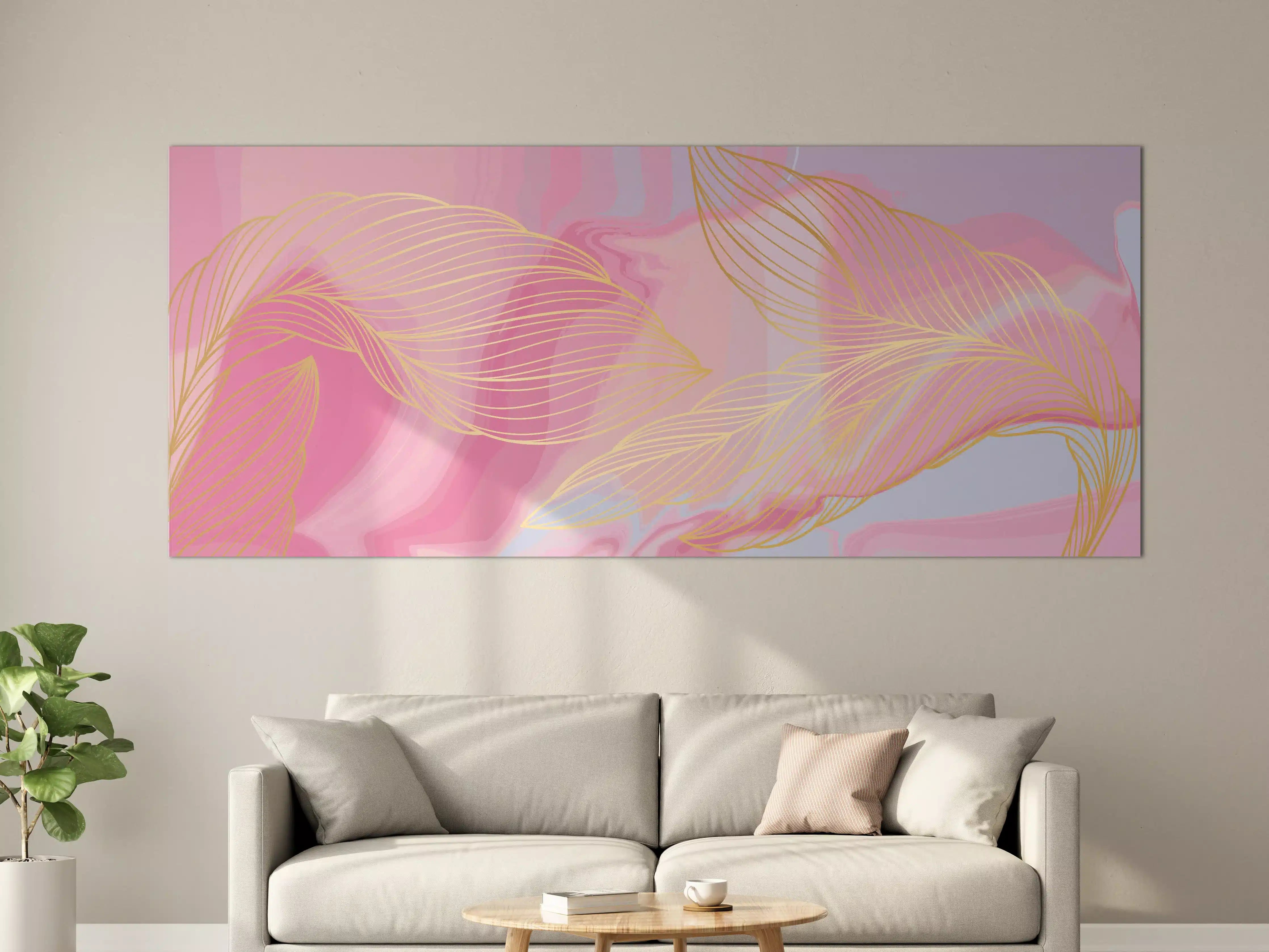 Große Wandbilder - Abstrakte Rosa Wellen Kunst