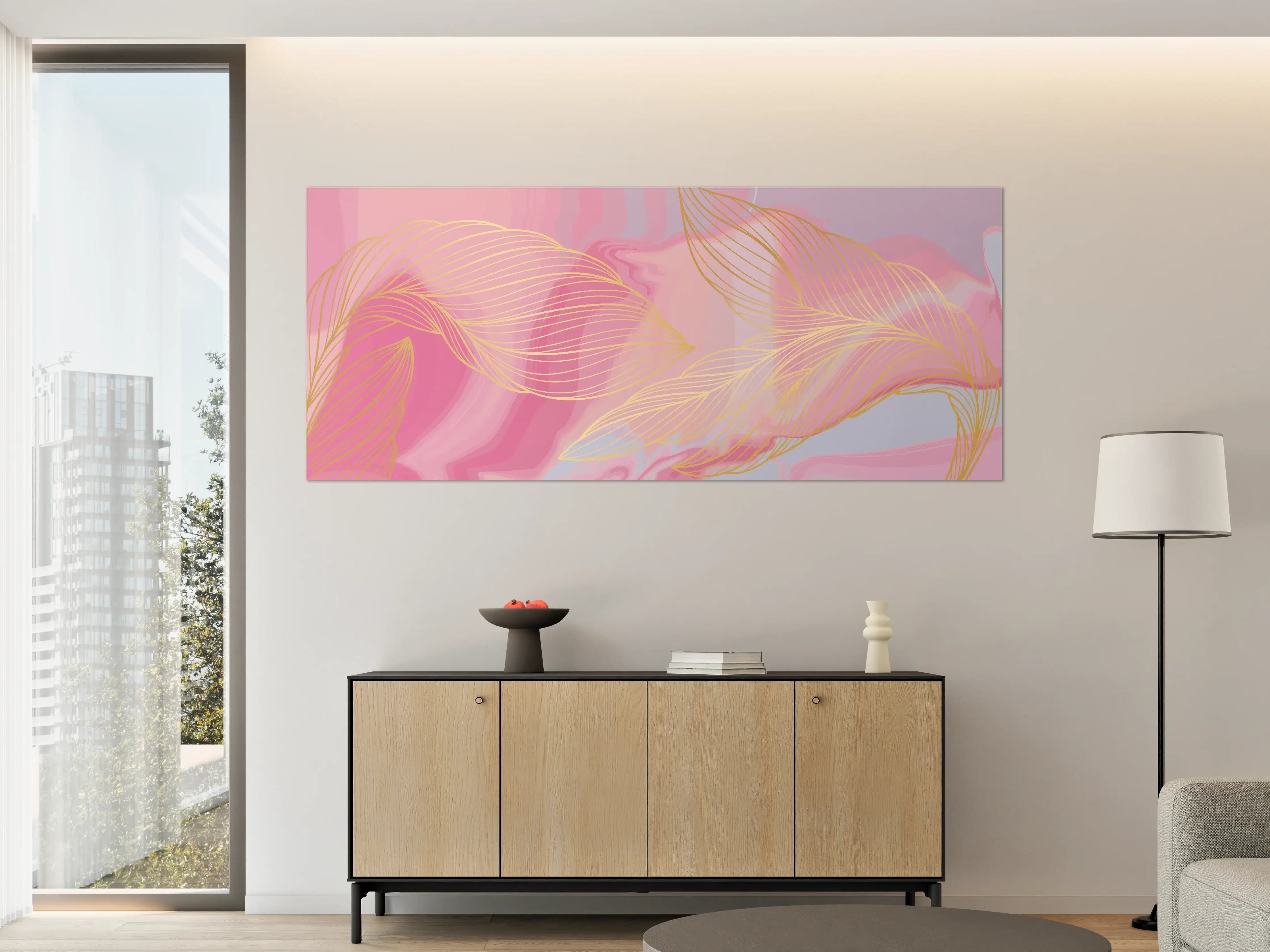 Große Wandbilder - Abstrakte Rosa Wellen Kunst