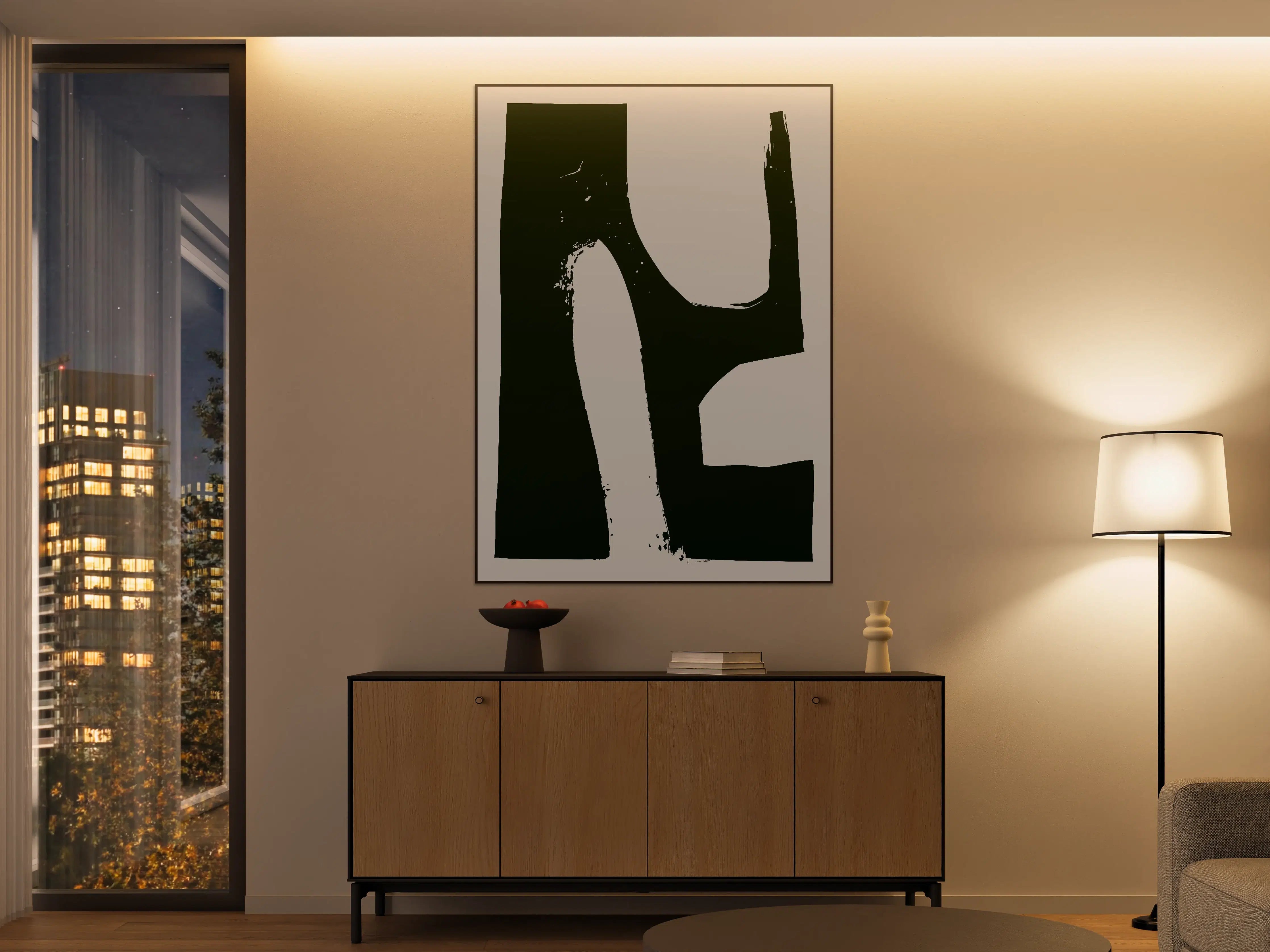 Große Wandbilder - Abstrakte Schwarz-Weiß-Komposition mit kräftigen Pinselstrichen