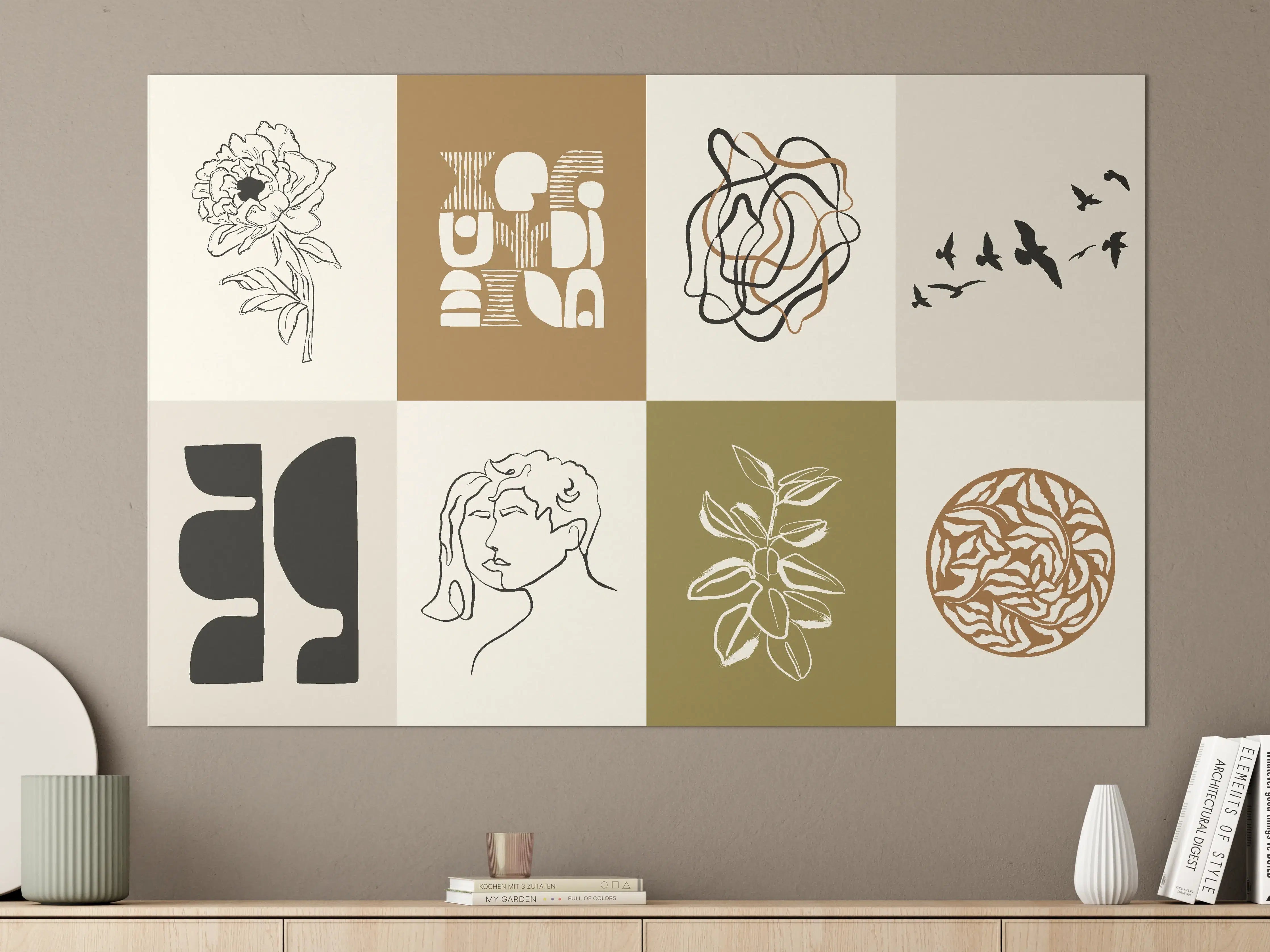 Große Wandbilder - Abstrakte Skizzen und Design-Elemente in neutralen Tönen