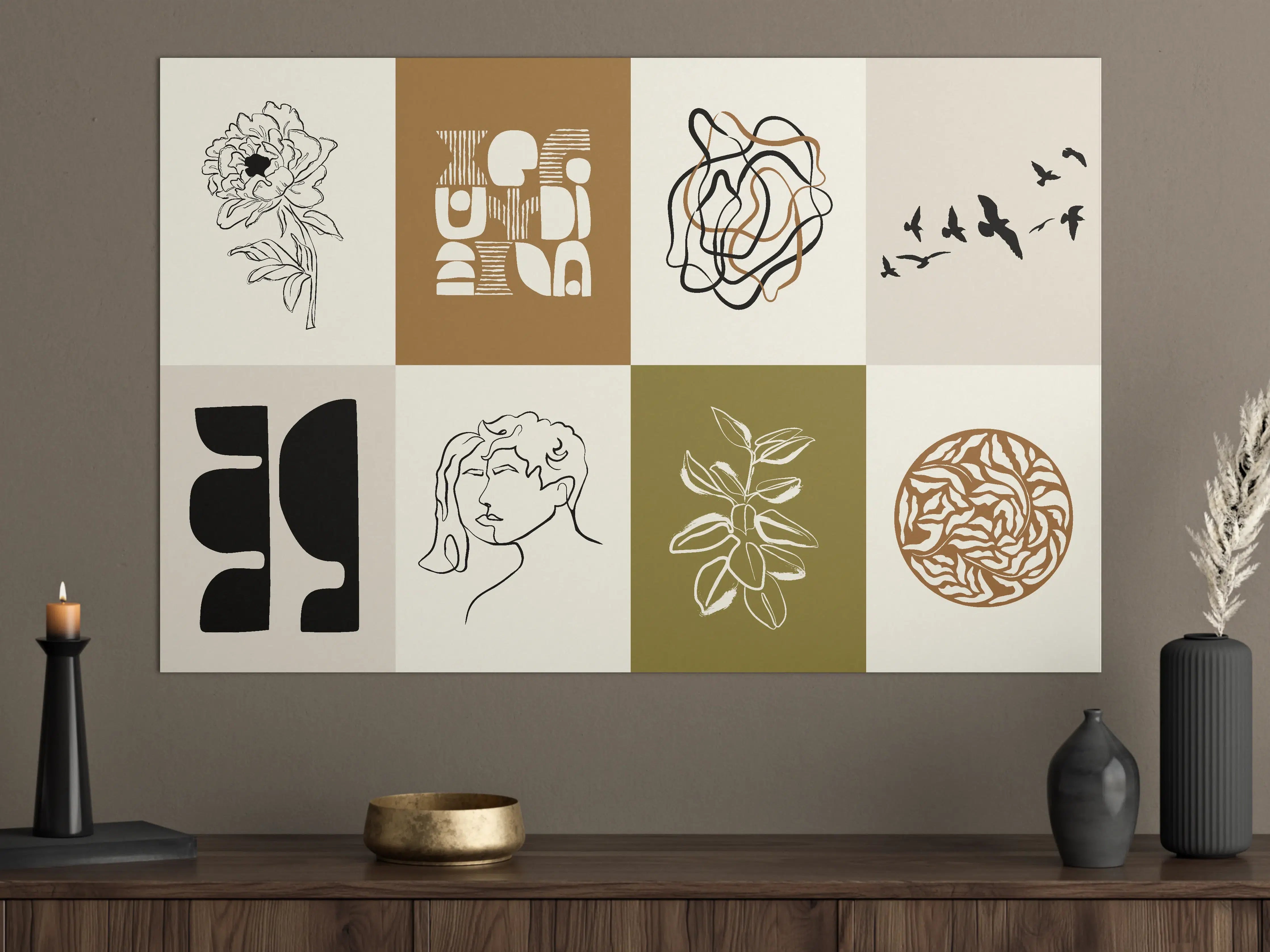 Große Wandbilder - Abstrakte Skizzen und Design-Elemente in neutralen Tönen