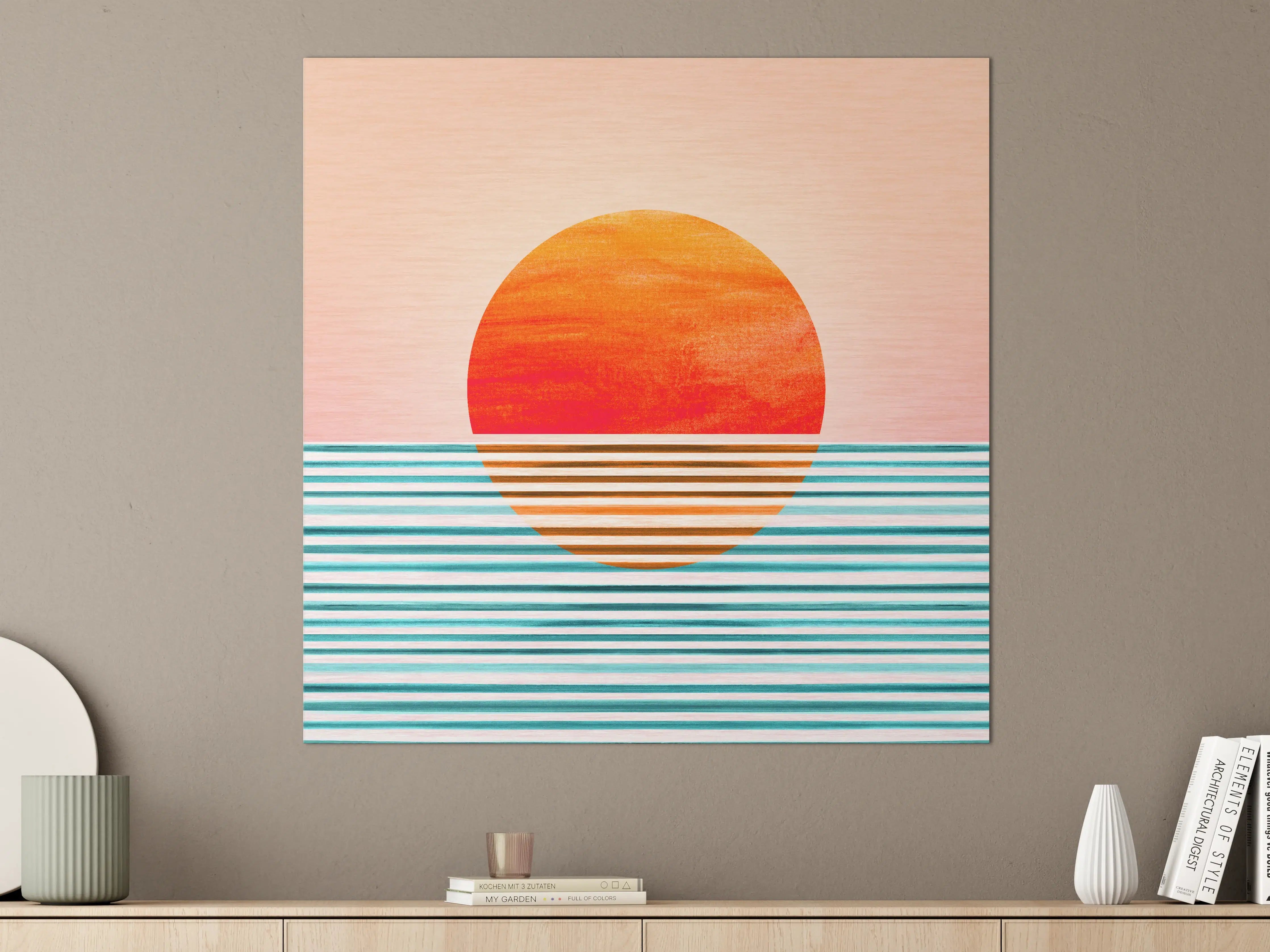 Große Wandbilder - Abstrakte Sonnenuntergangsszene mit Linien