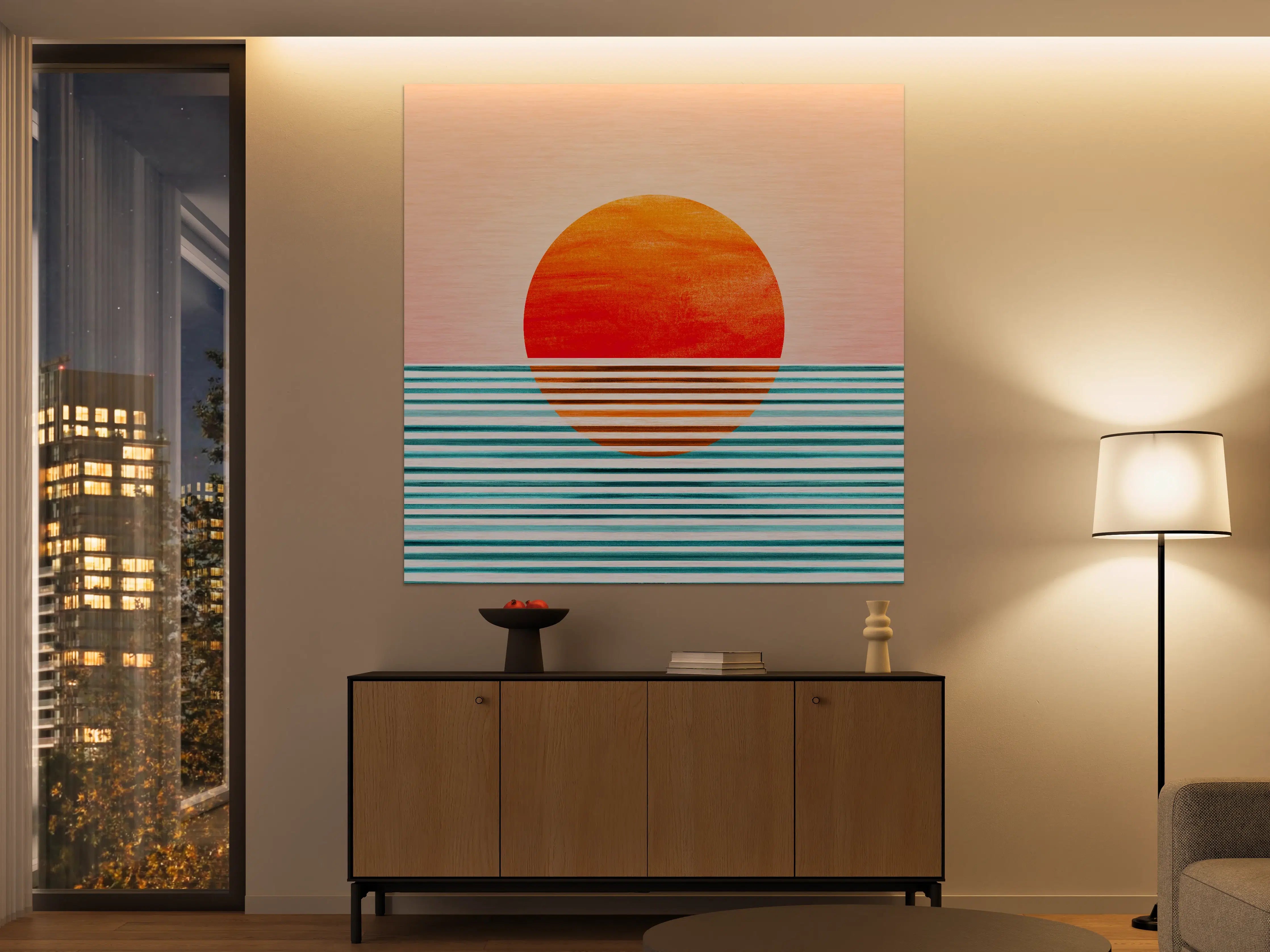 Große Wandbilder - Abstrakte Sonnenuntergangsszene mit Linien