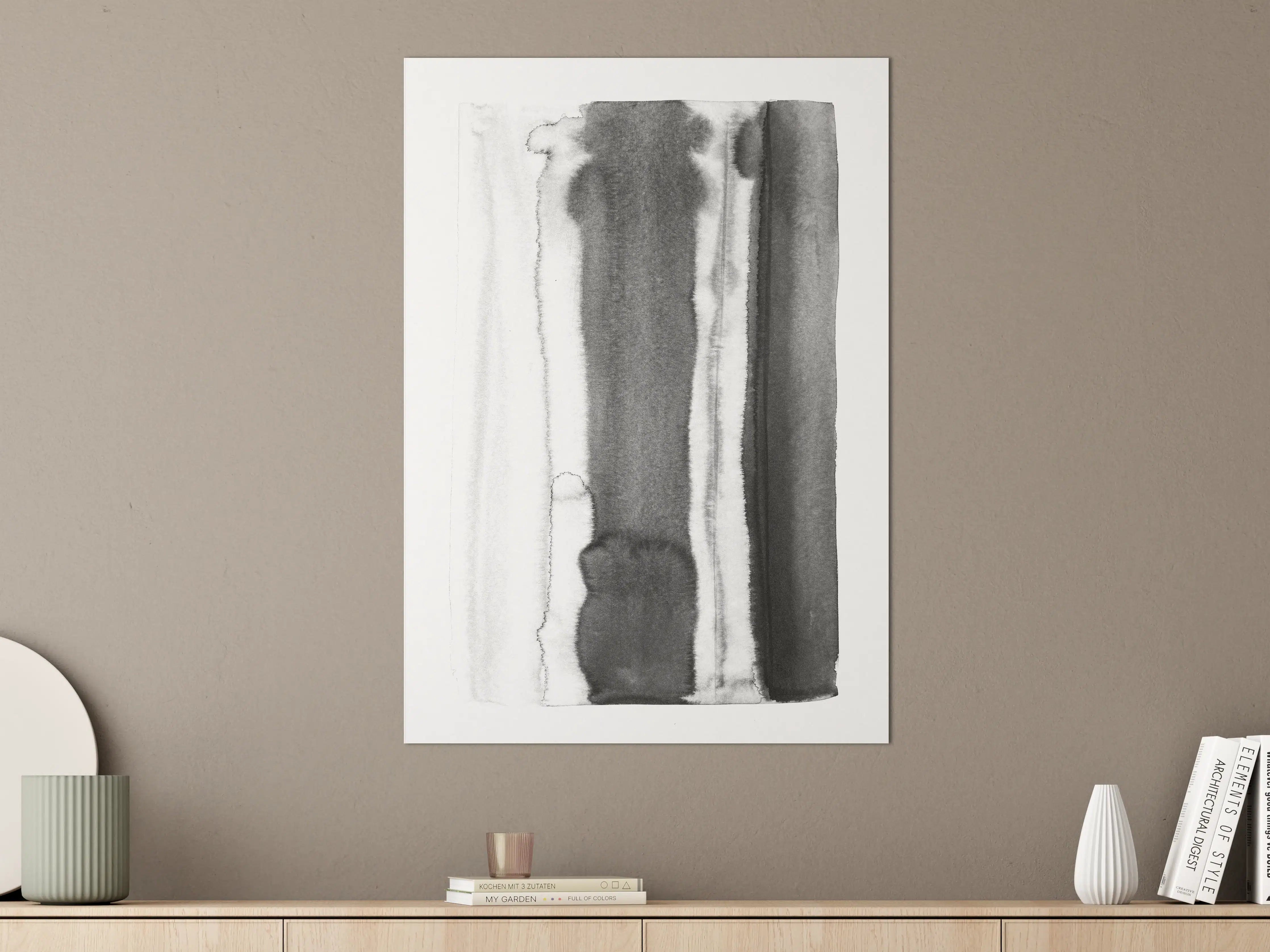 Große Wandbilder - Abstrakte Weiß-Schwarz-Aquarelltextur