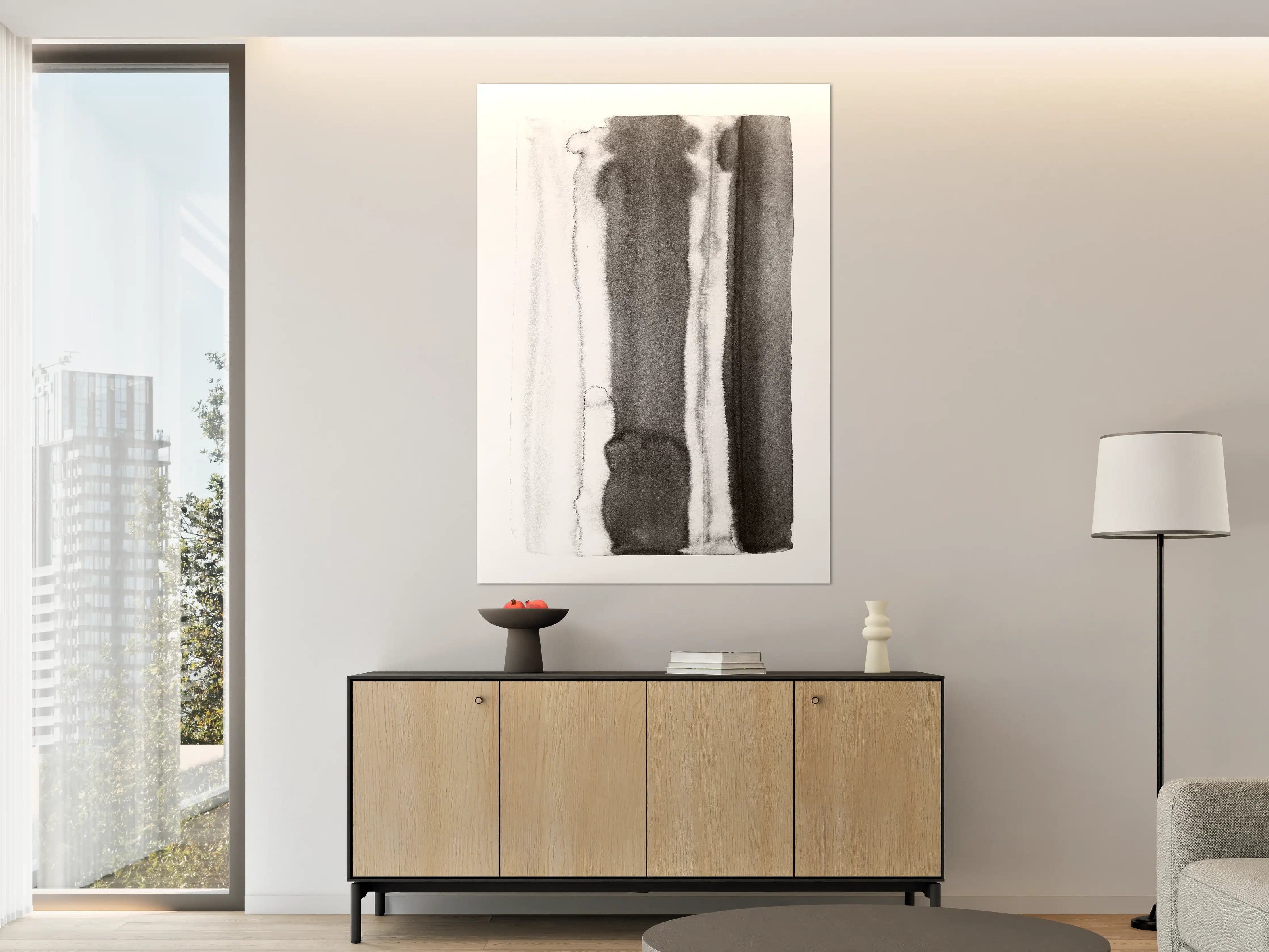 Große Wandbilder - Abstrakte Weiß-Schwarz-Aquarelltextur