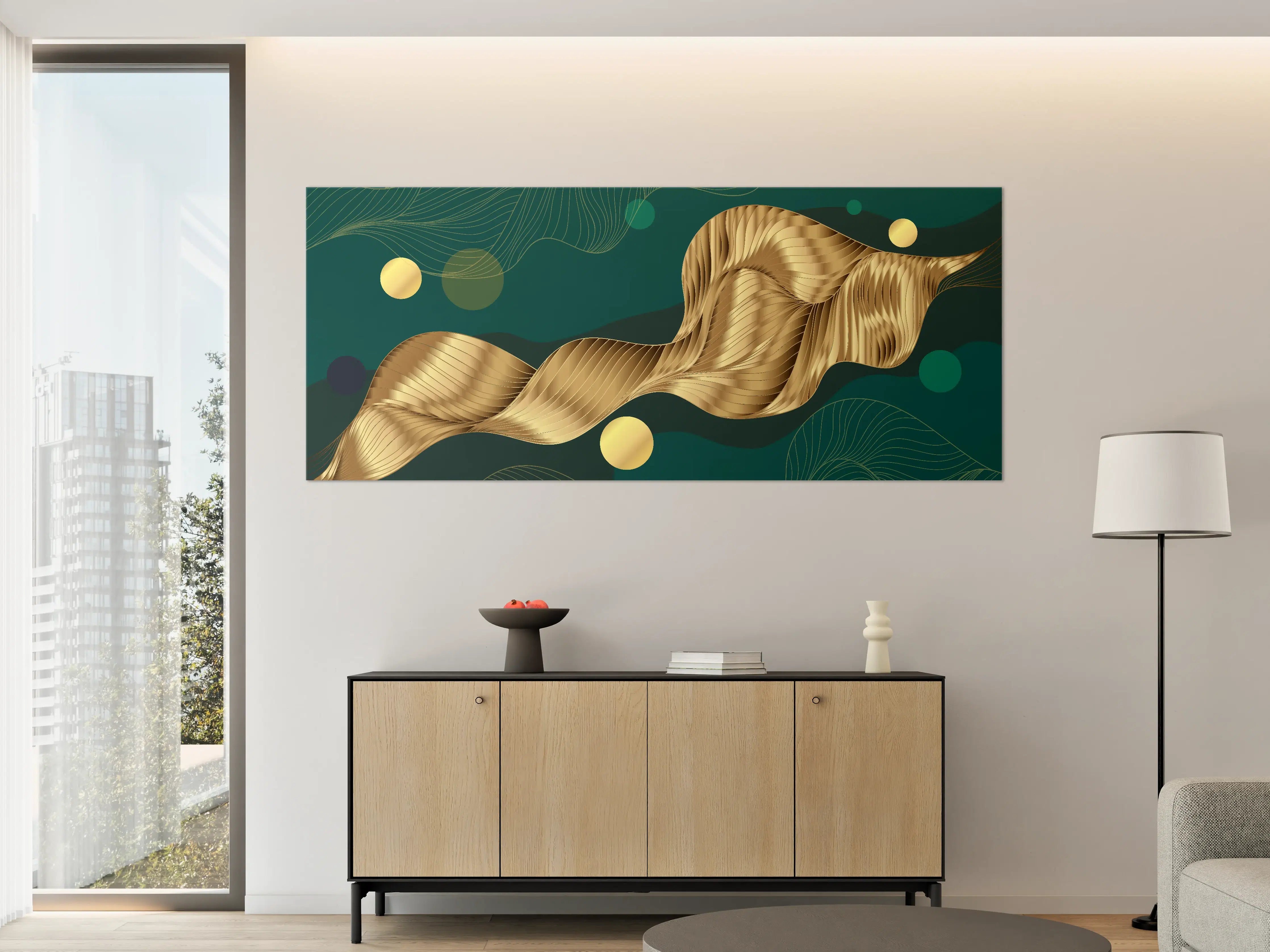 Große Wandbilder - Abstrakte Wellen Gold Hintergrund