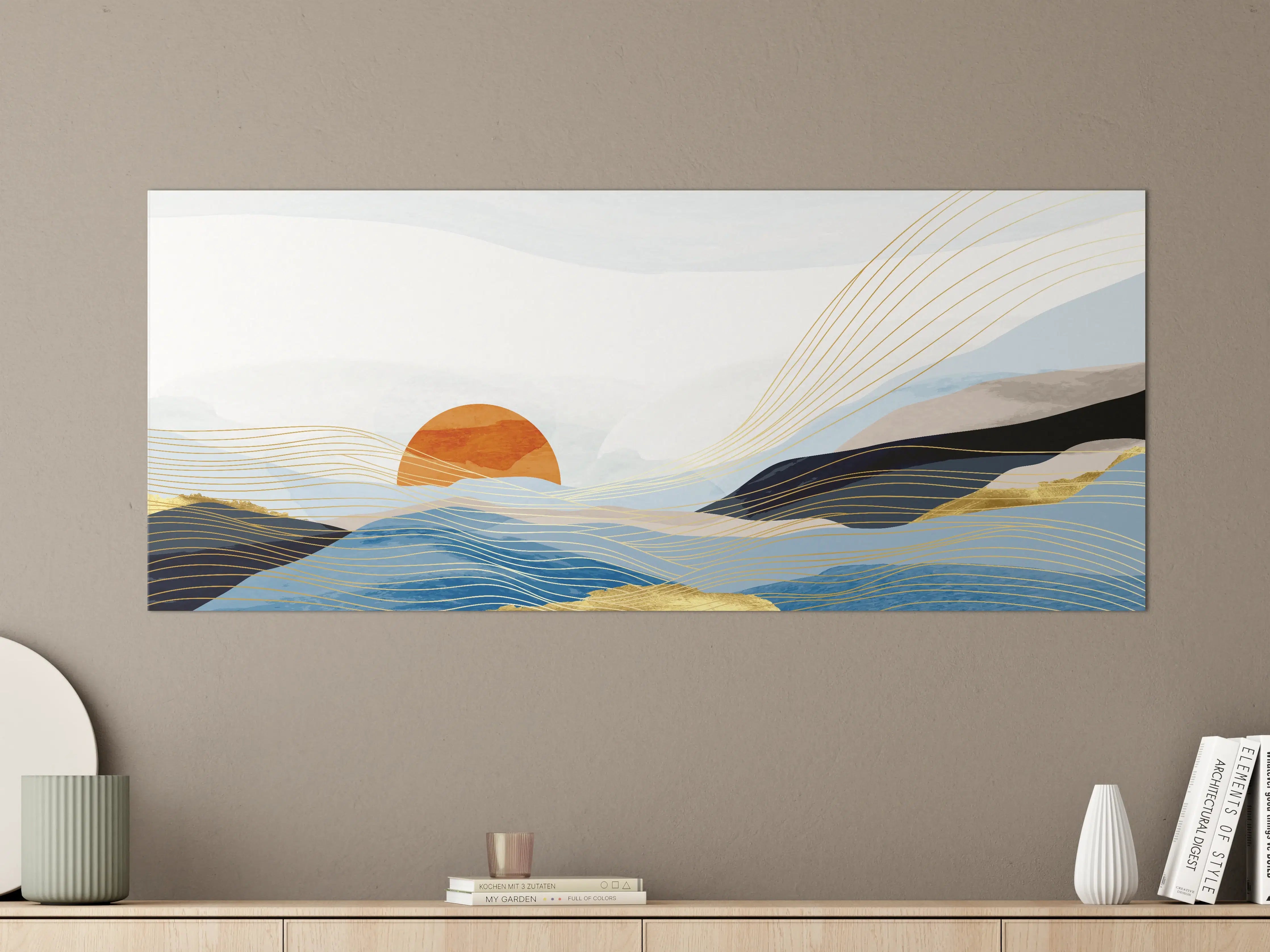 Große Wandbilder - Abstrakte Wellen Kunst Sonnenaufgang