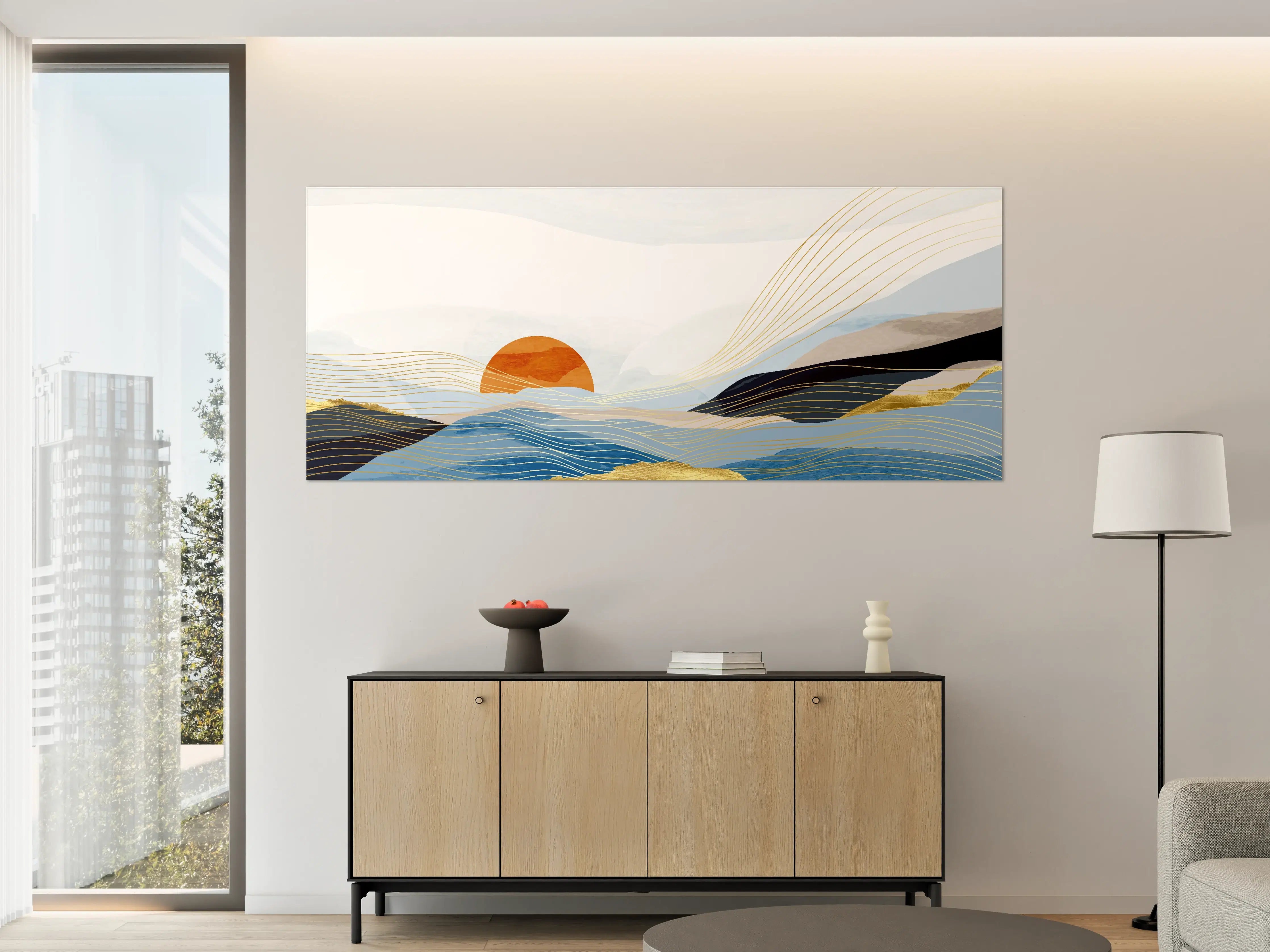 Große Wandbilder - Abstrakte Wellen Kunst Sonnenaufgang