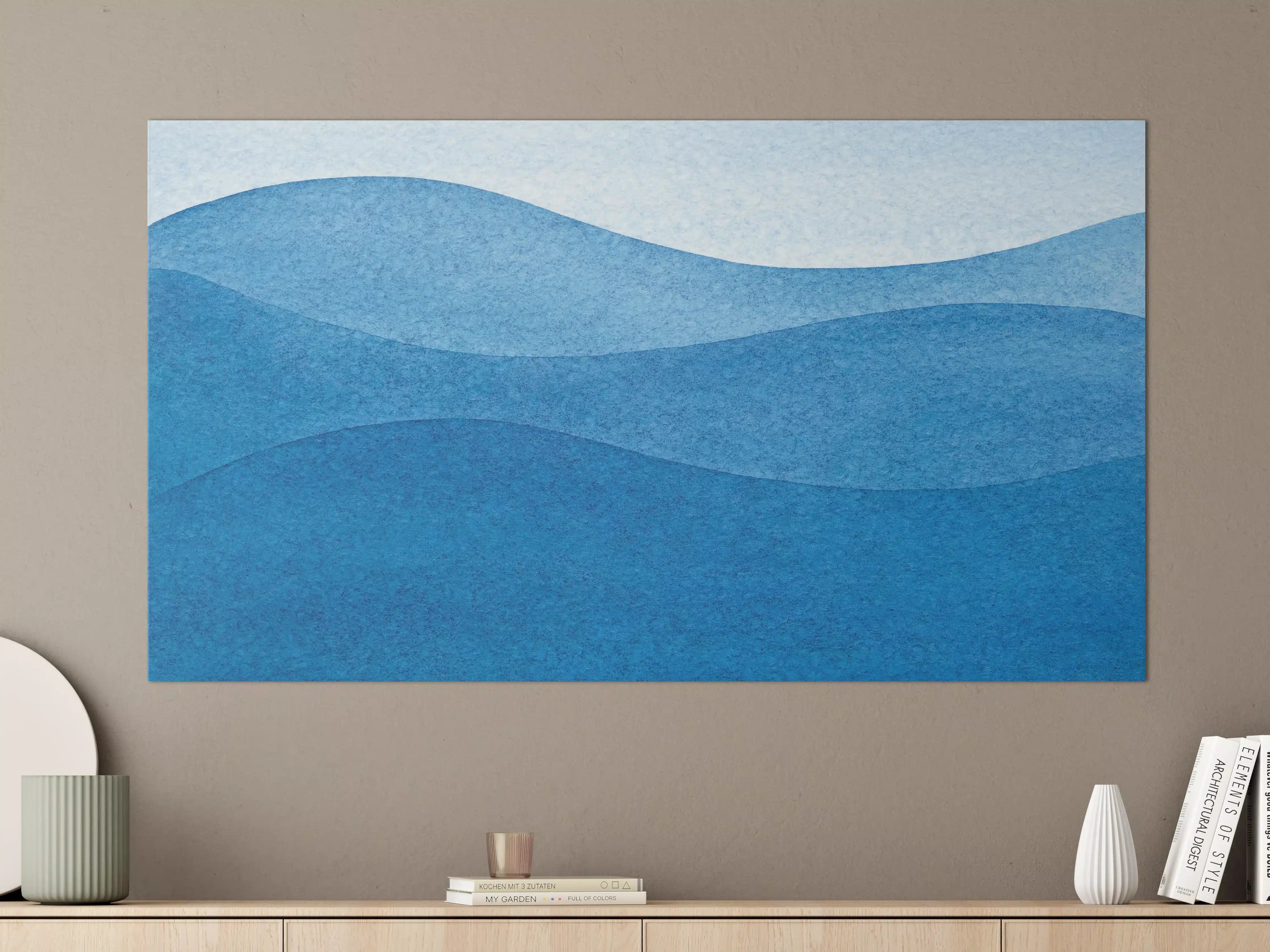 Große Wandbilder - Abstrakte Wellenmuster in Blau