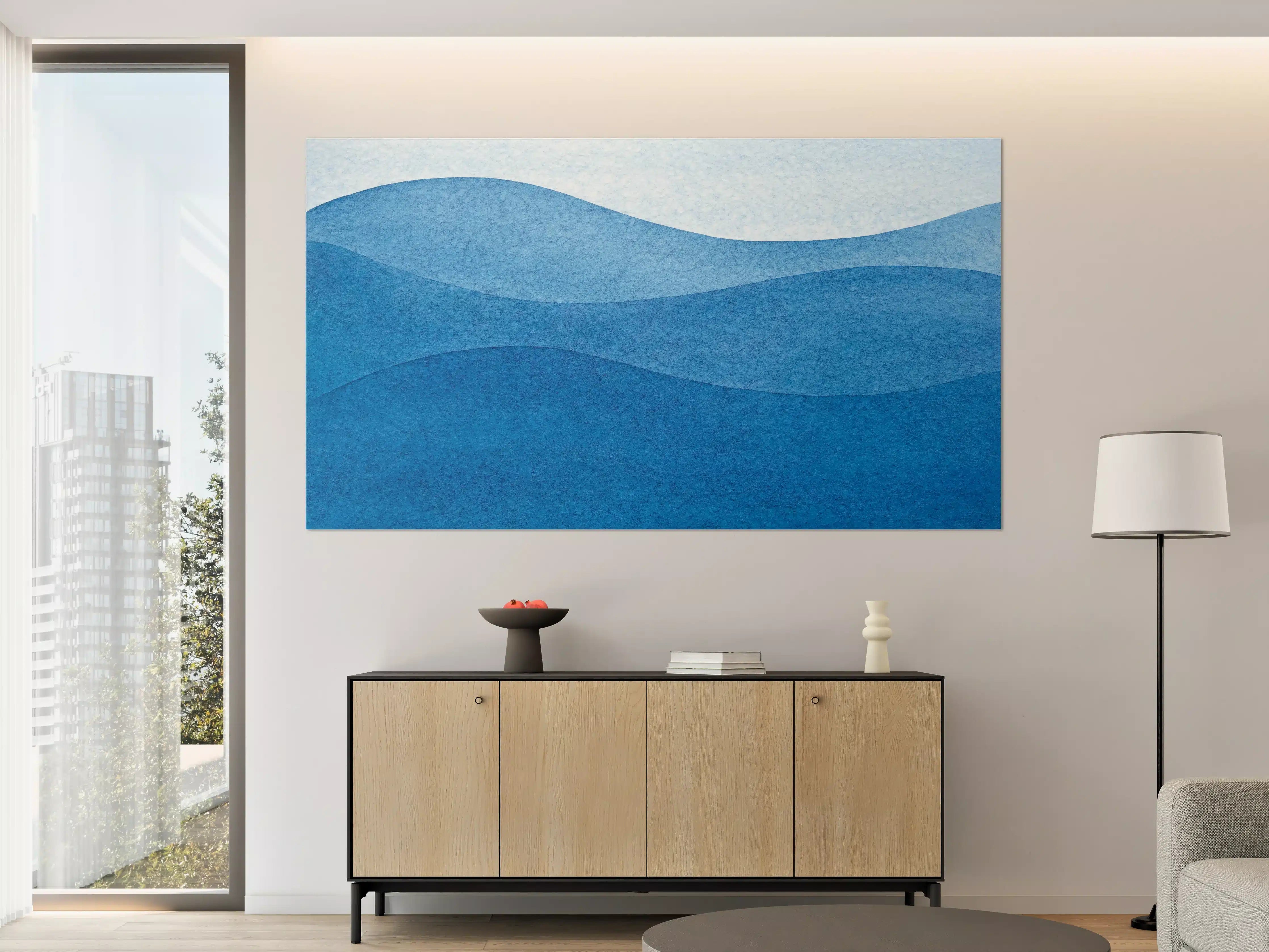 Große Wandbilder - Abstrakte Wellenmuster in Blau