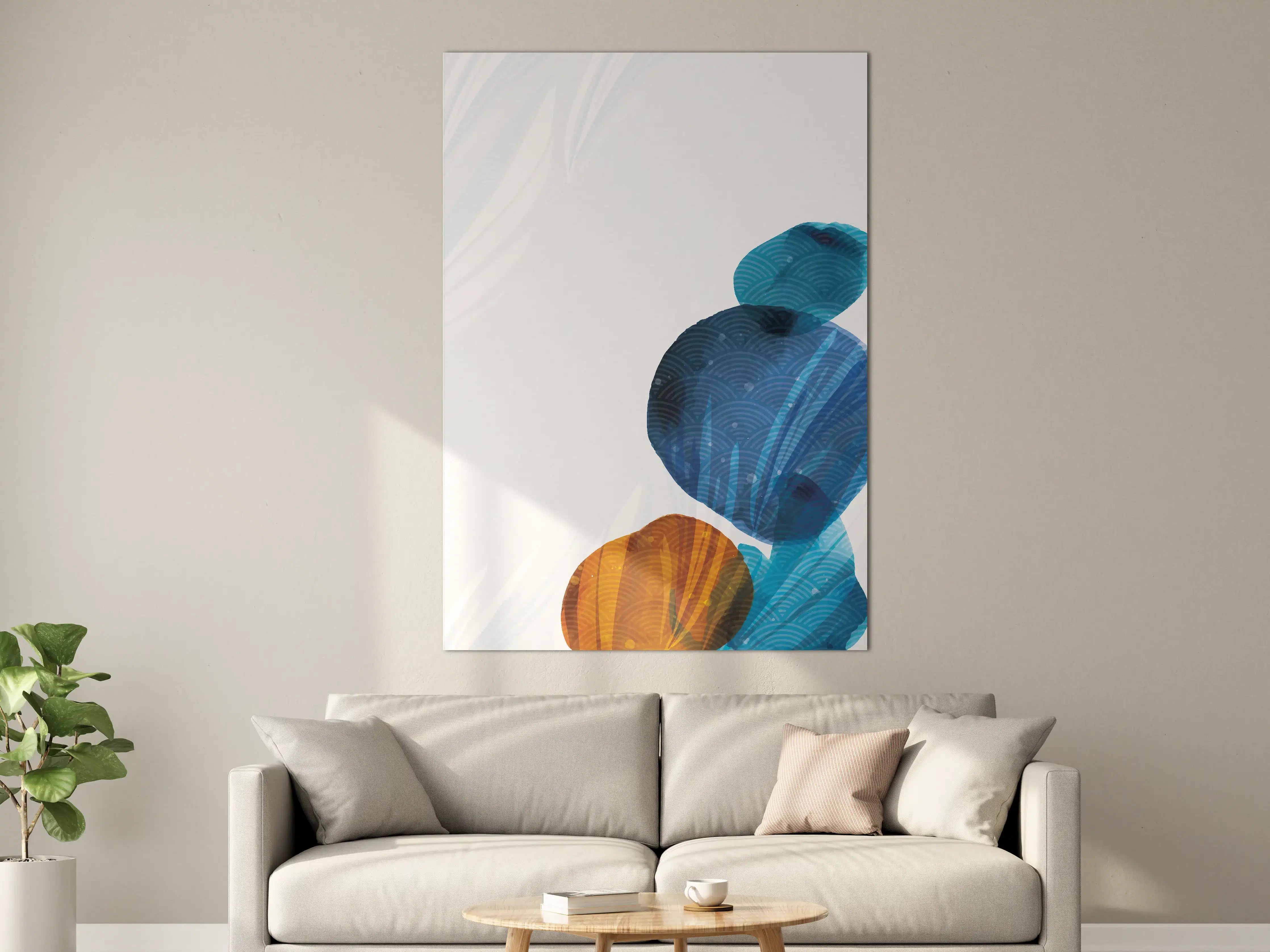 Große Wandbilder - Abstrakte blaue und orange Zen-Elemente