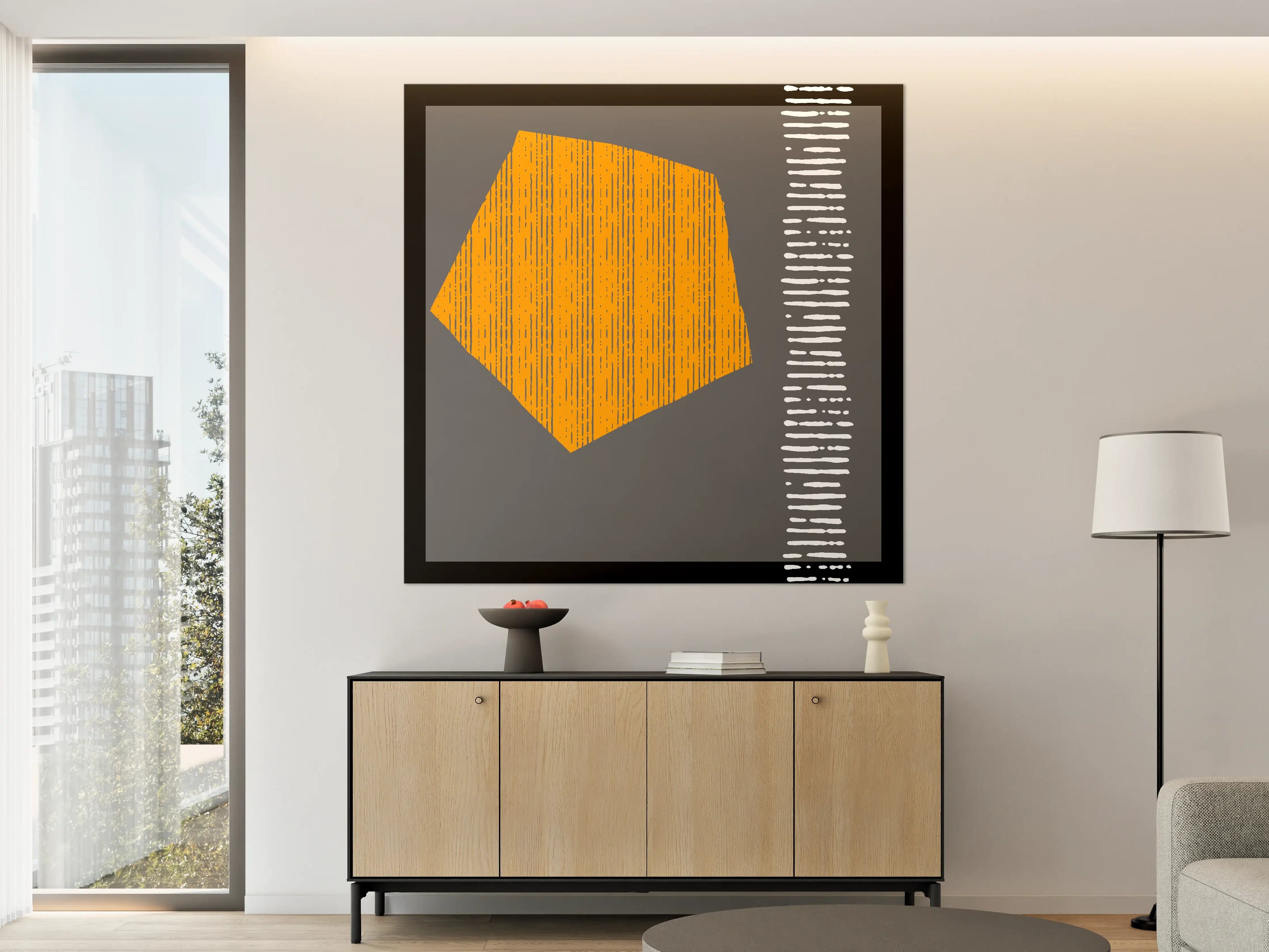 Große Wandbilder - Abstrakte geometrische Kunst in Grau und Orange