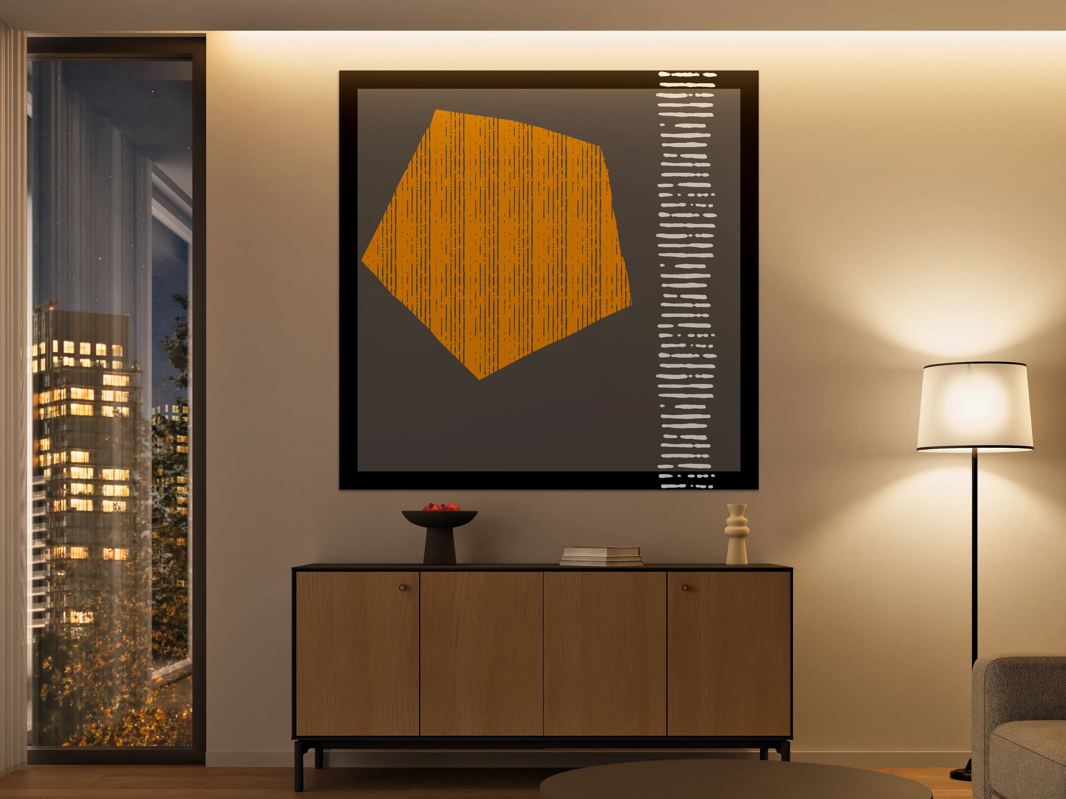 Große Wandbilder - Abstrakte geometrische Kunst in Grau und Orange