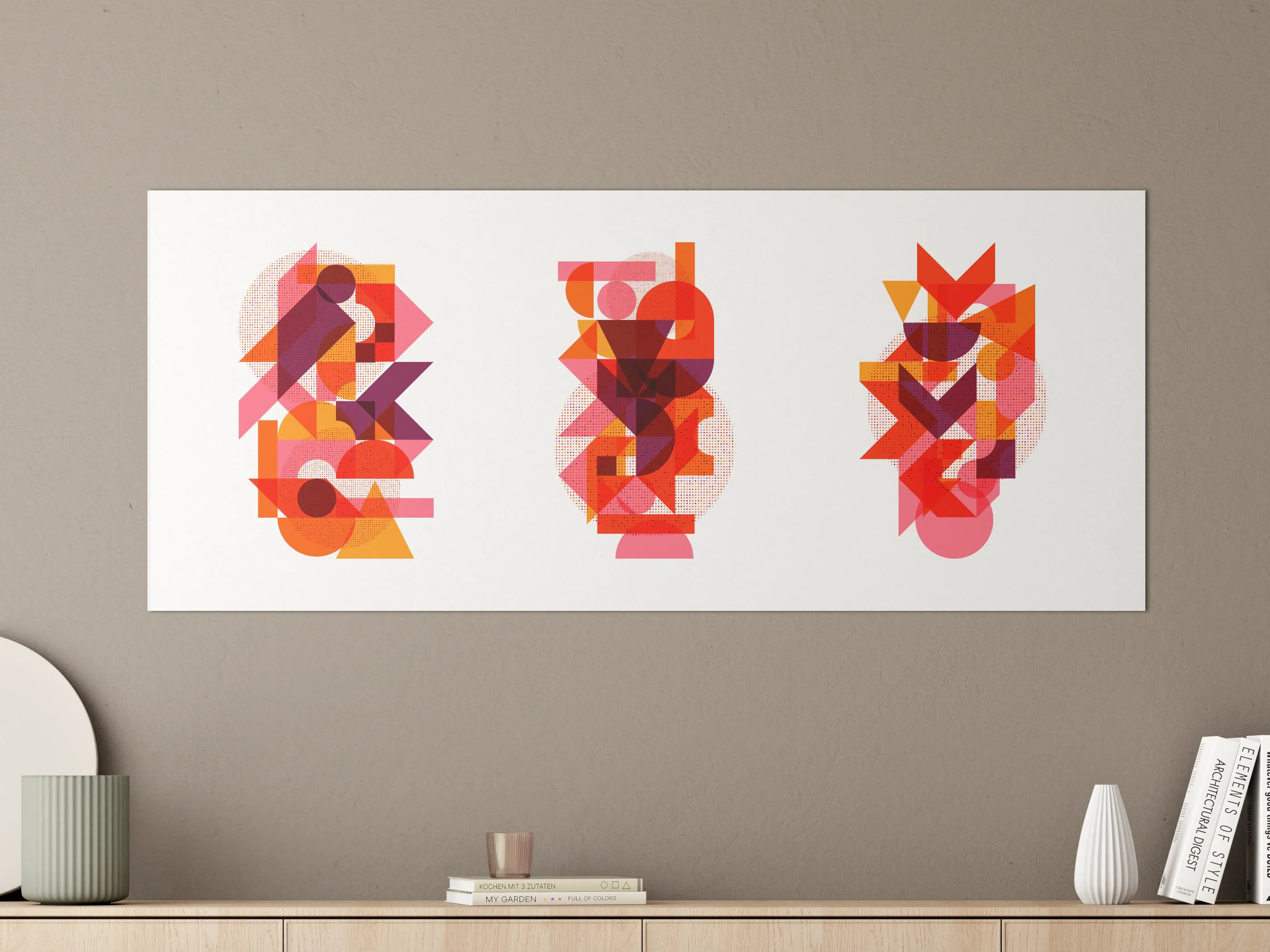 Große Wandbilder - Abstrakte geometrische Kunst in warmen Rottönen
